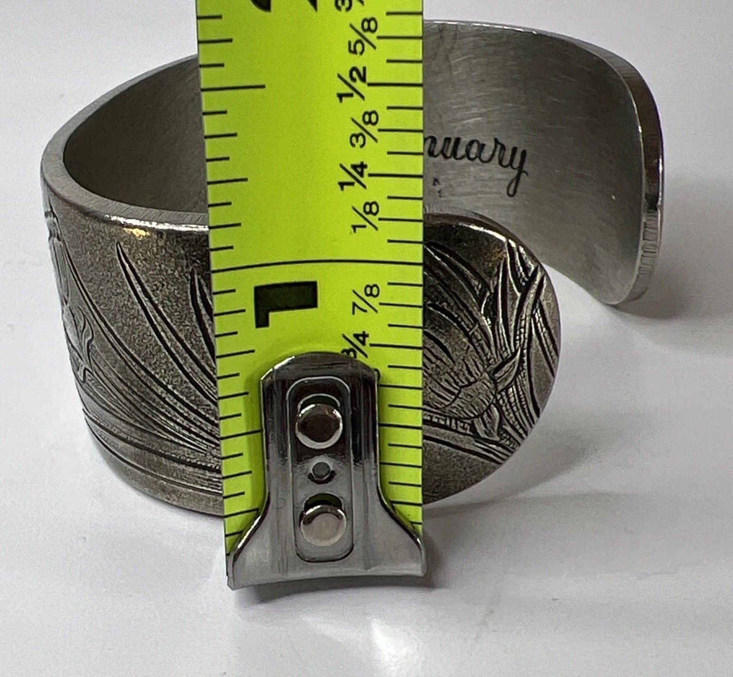 Vintage Salisbury Pewter January Flowers Wide Cuff Bracelet Floral Design