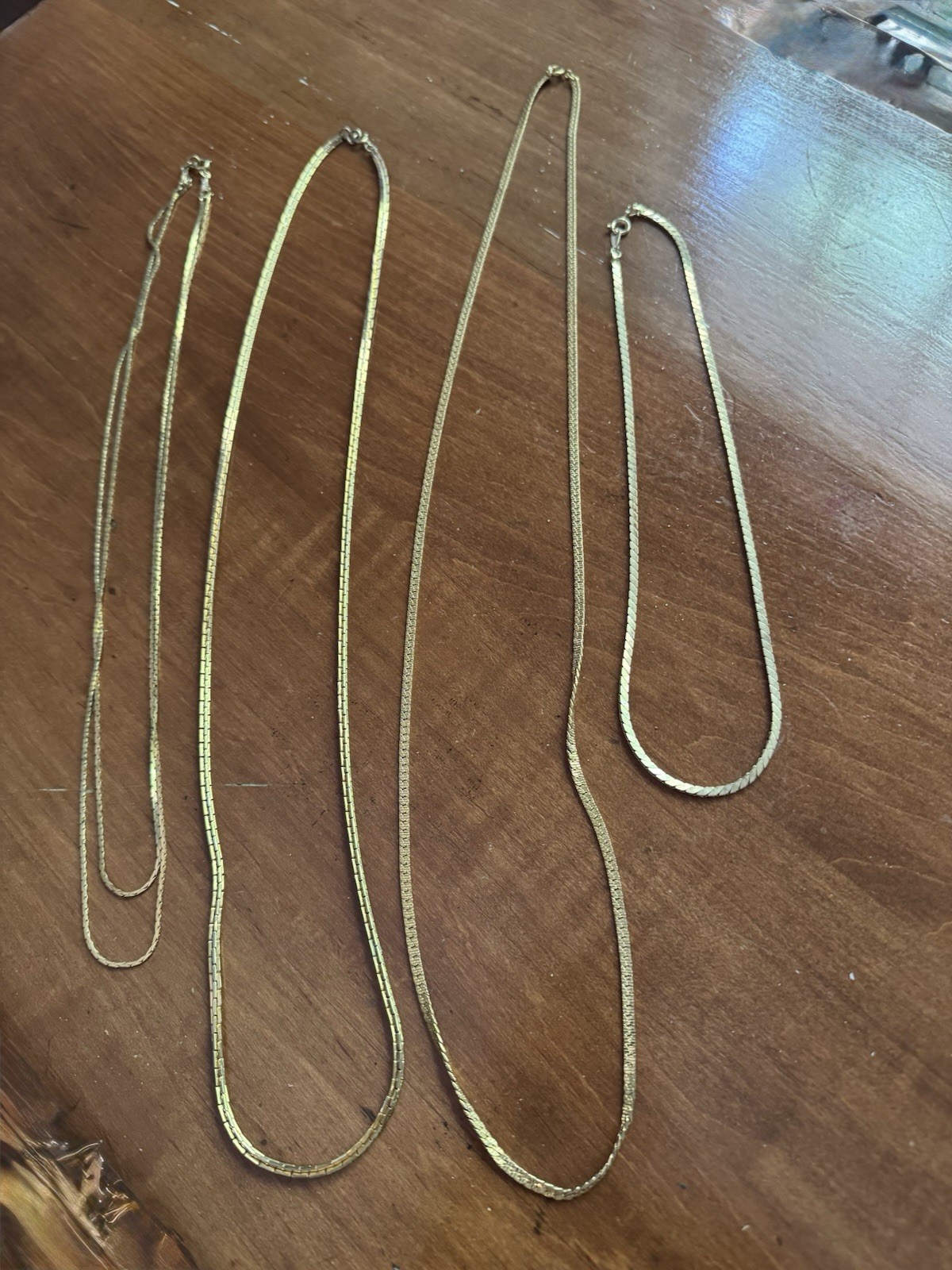 Vintage Lot of 4 Gold Tone Chain Necklaces From 17”-31” Long, Different Designs