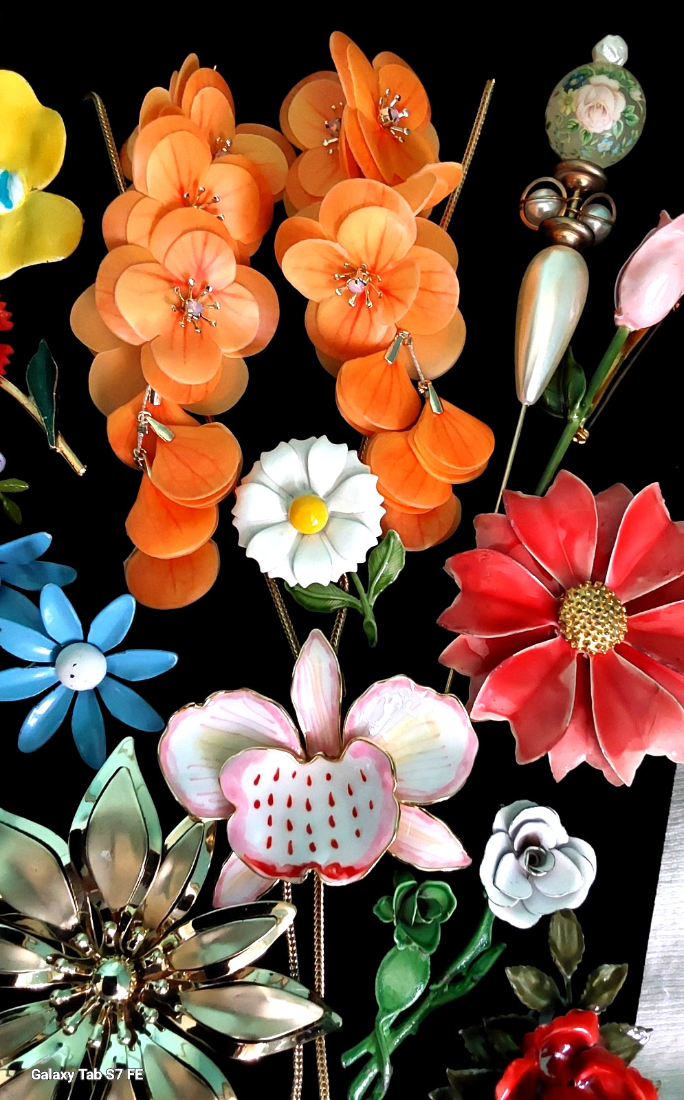 Vintage High End Flower Brooch Earring Necklace Jewelry Lot 15 pcs VGC