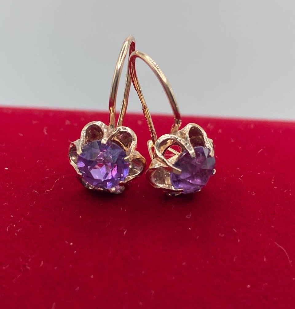 Vintage Gilded Earrings Silver 875 Corundum Soviet Era