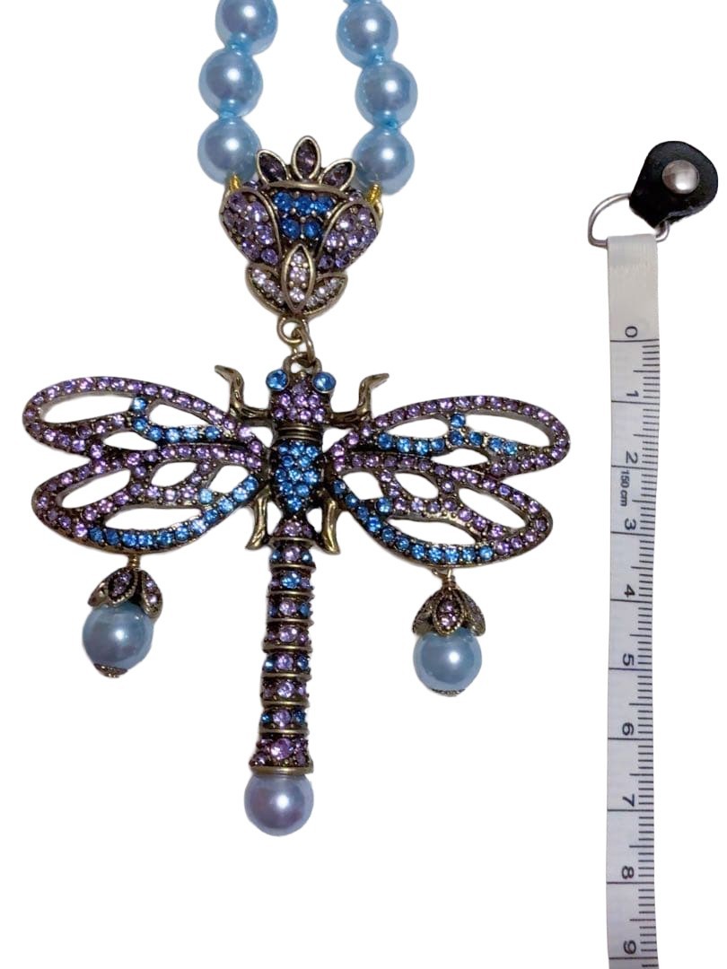 Heidi Daus Dragonfly Necklace Pendant Beaded Rhinestone Drop Charm L-45cm