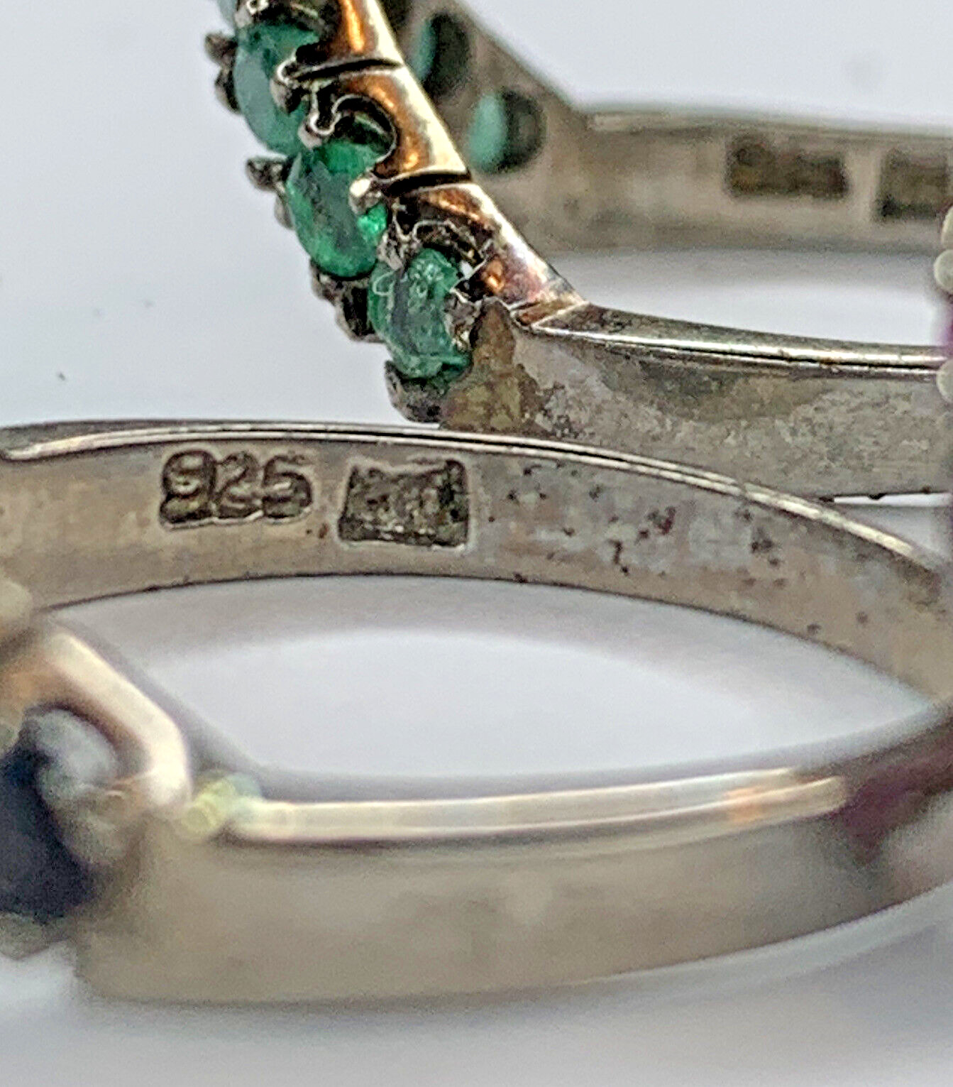 VTG Nikolas Sterling 925 Emerald Ruby Sapphire Chevron V Stackable Rings SZ 6