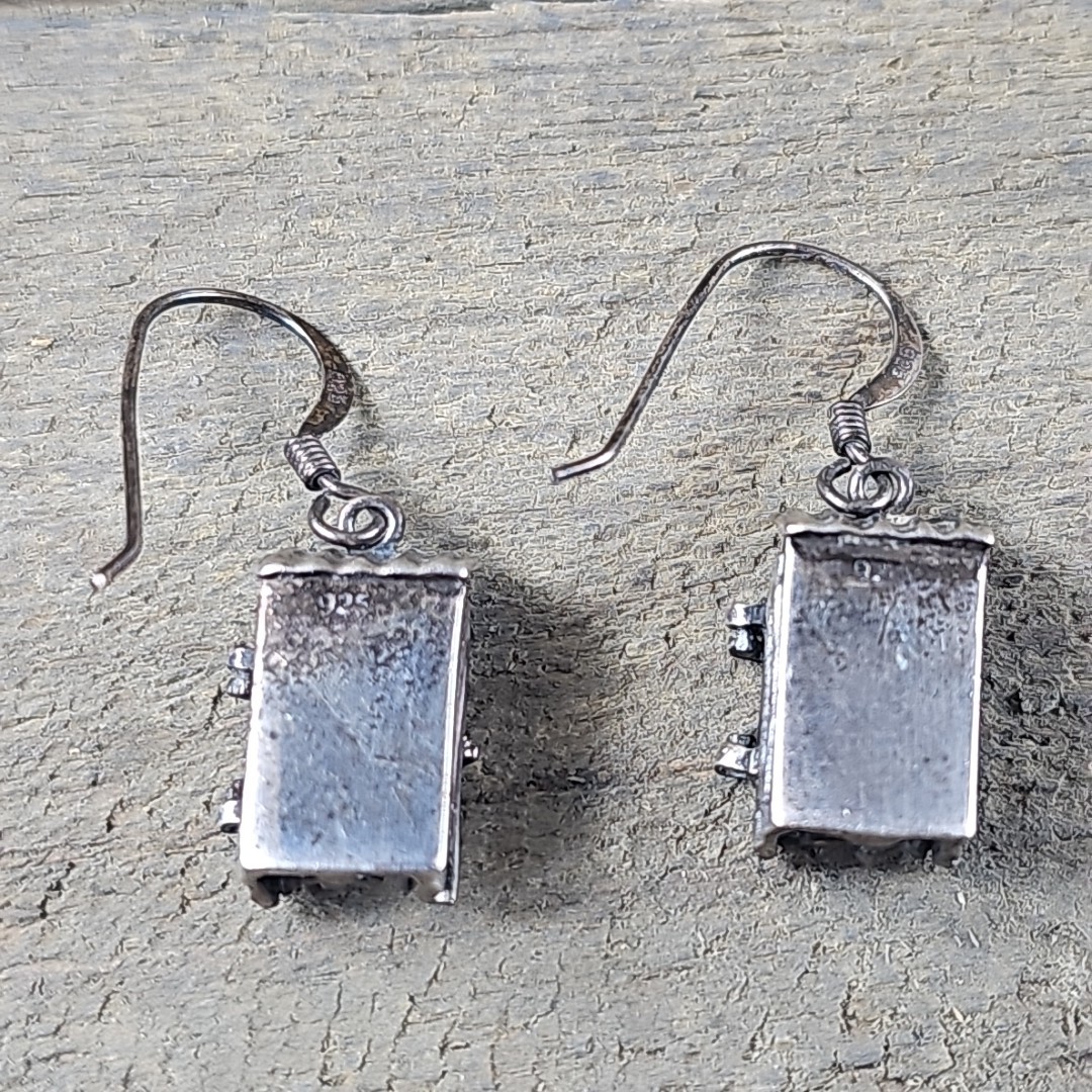 Vintage 1980’s 3D Sterling Silver .925 “Outhouse” Dangle Earrings Novelty