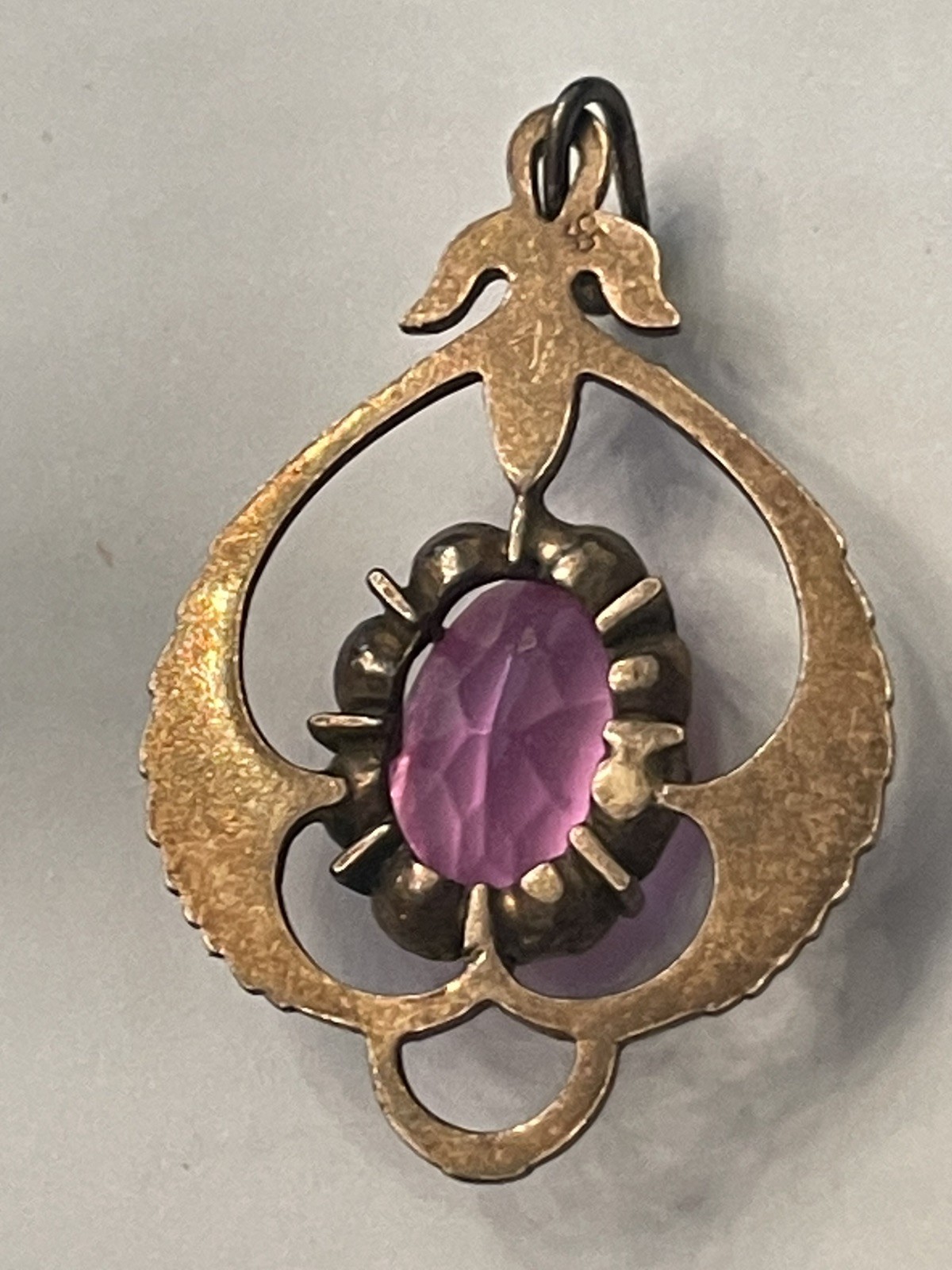 Vintage Old Russian Soviet 875 Sterling Silver Pendant Pink Stone Hallmarked