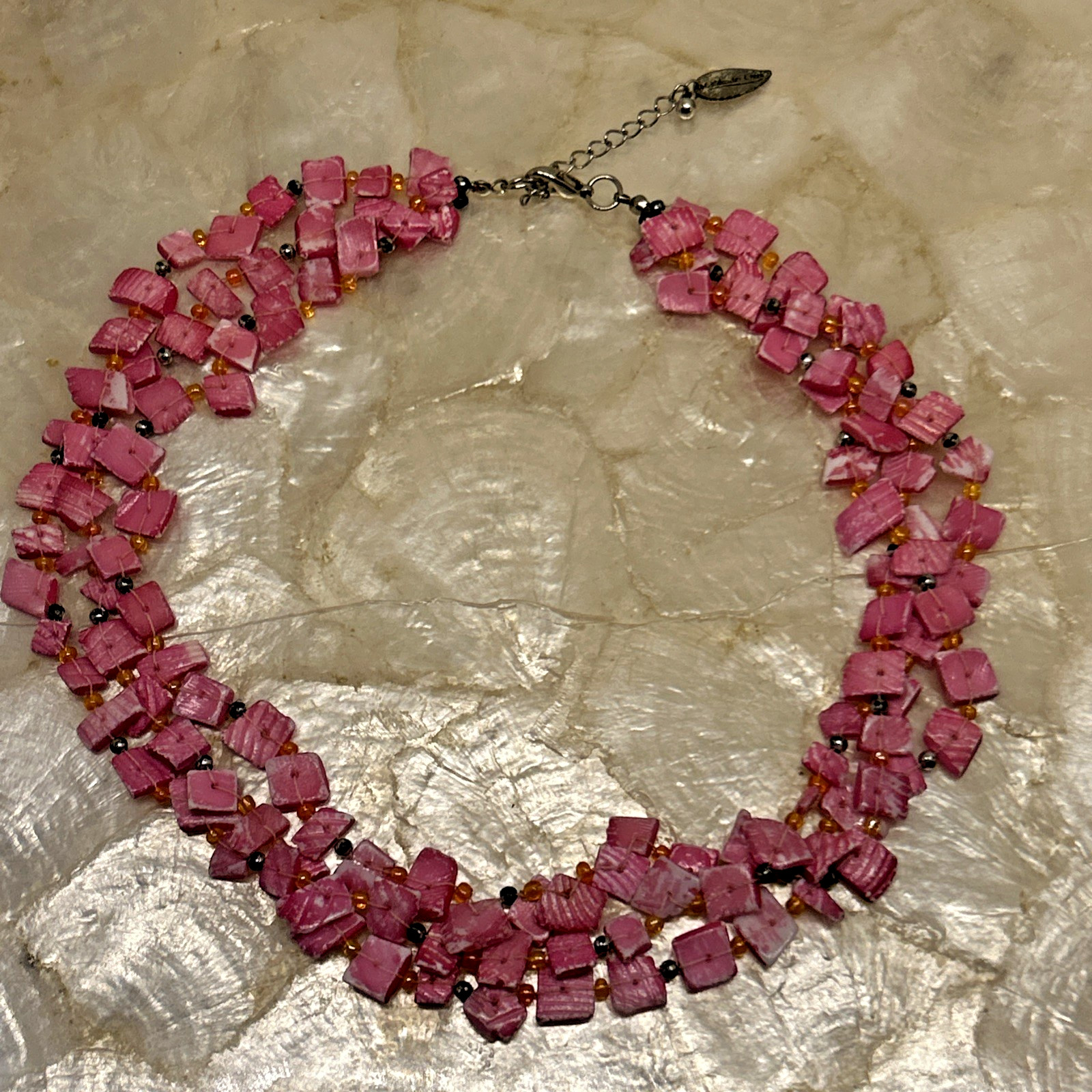 Vintage Coldwater Creek Multi-Strand Pink Shell Necklace Choker Style