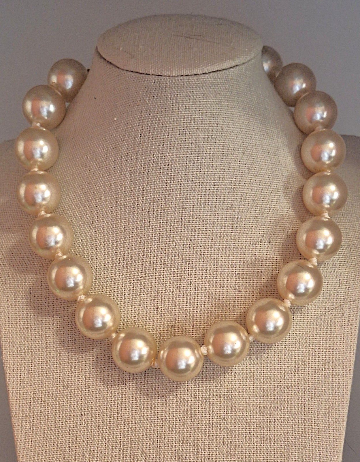 Vintage Large Faux Opulent Pearl Hand Knot Choker Necklace w Extension Chain