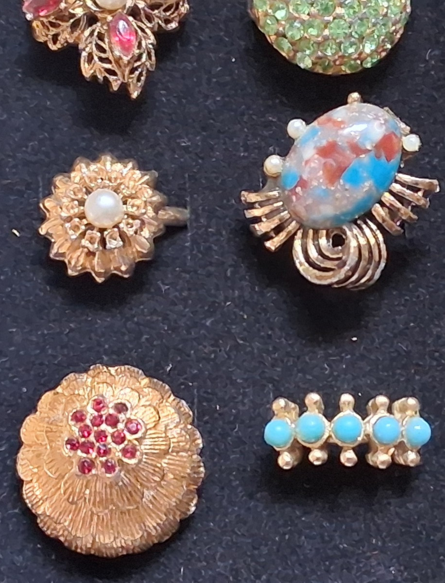 Lot (12) VTG Costume Cocktail Cluster Glamour Bling adjustable rings Mid Century