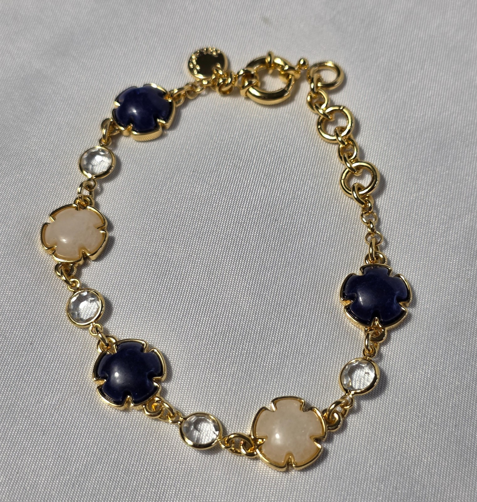 Talbots Floral Stone Bracelet Floral Shaped White & Navy Stone Inlays & Crystals