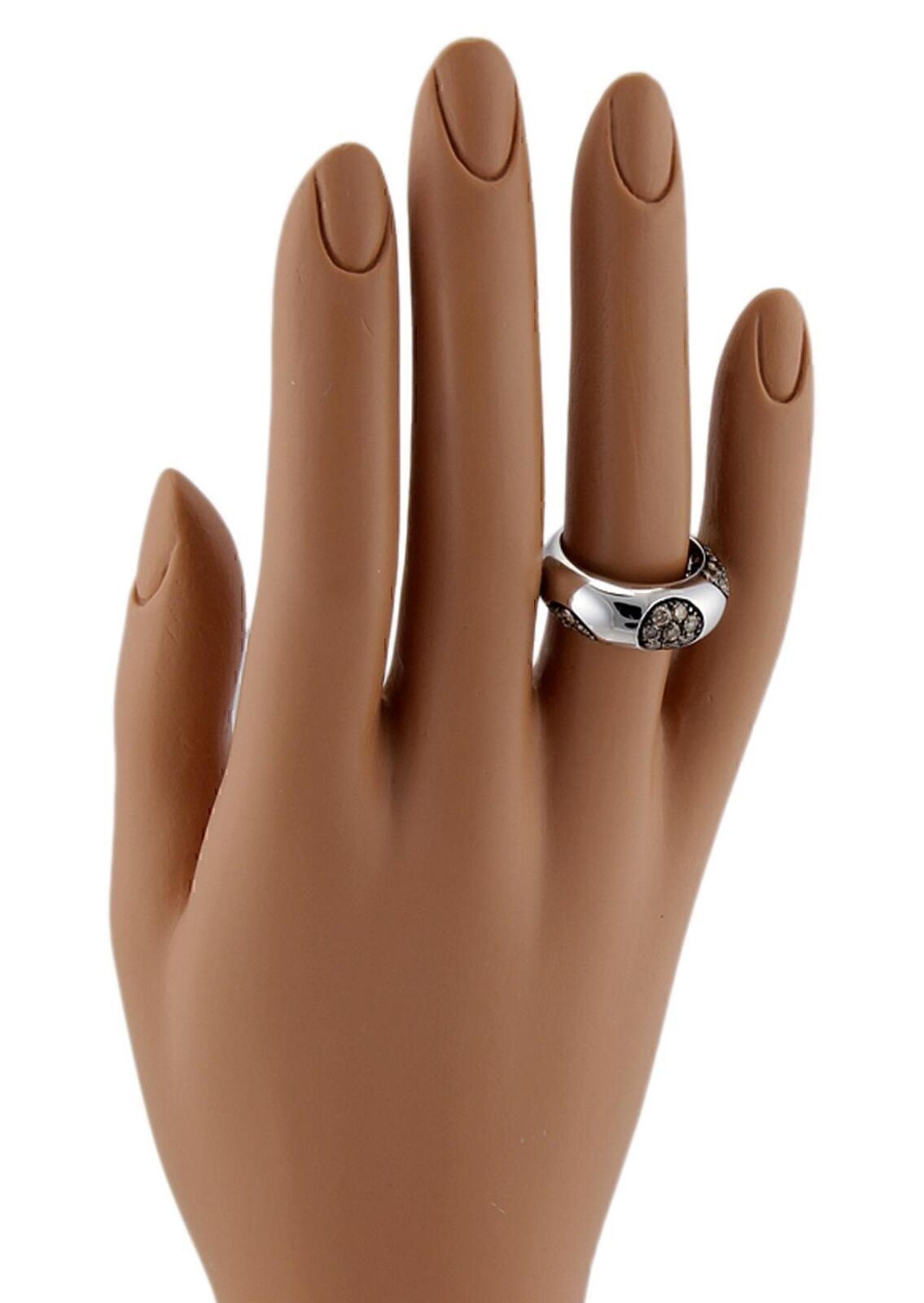 Koesia Champagne Diamond 18k White Gold Dome Band Ring – Size 6.5