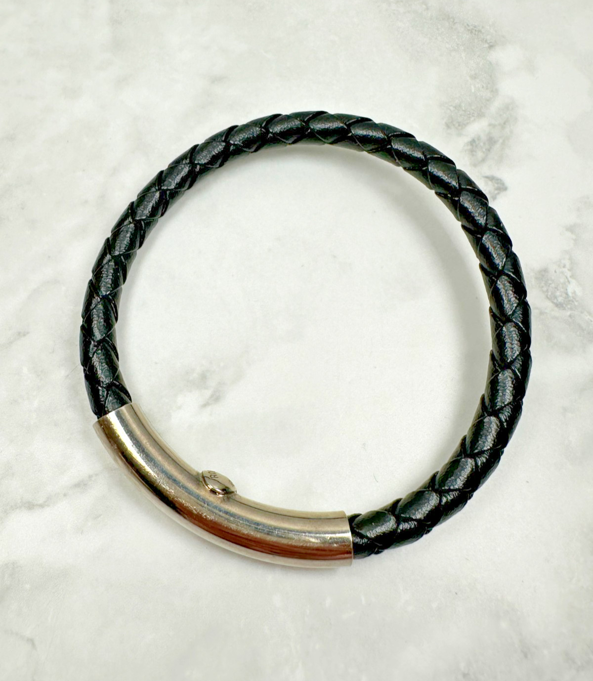 Robert Rose Black Braided Leather Cord Bracelet with Silver Tone Accent – 7.5″