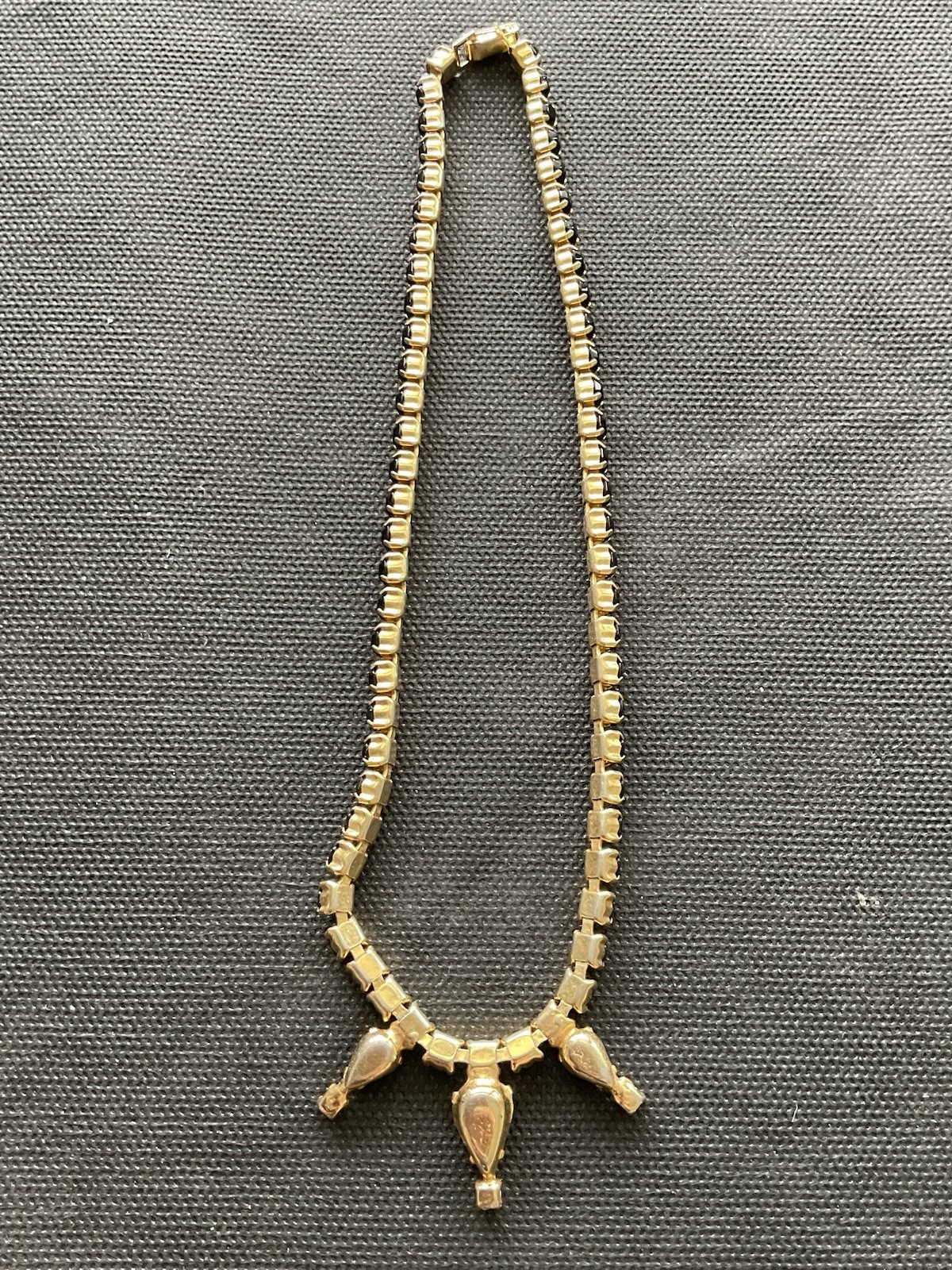 Vintage Art Deco-style necklace Black & Clear Rhinestones Estate Costume Jewelry
