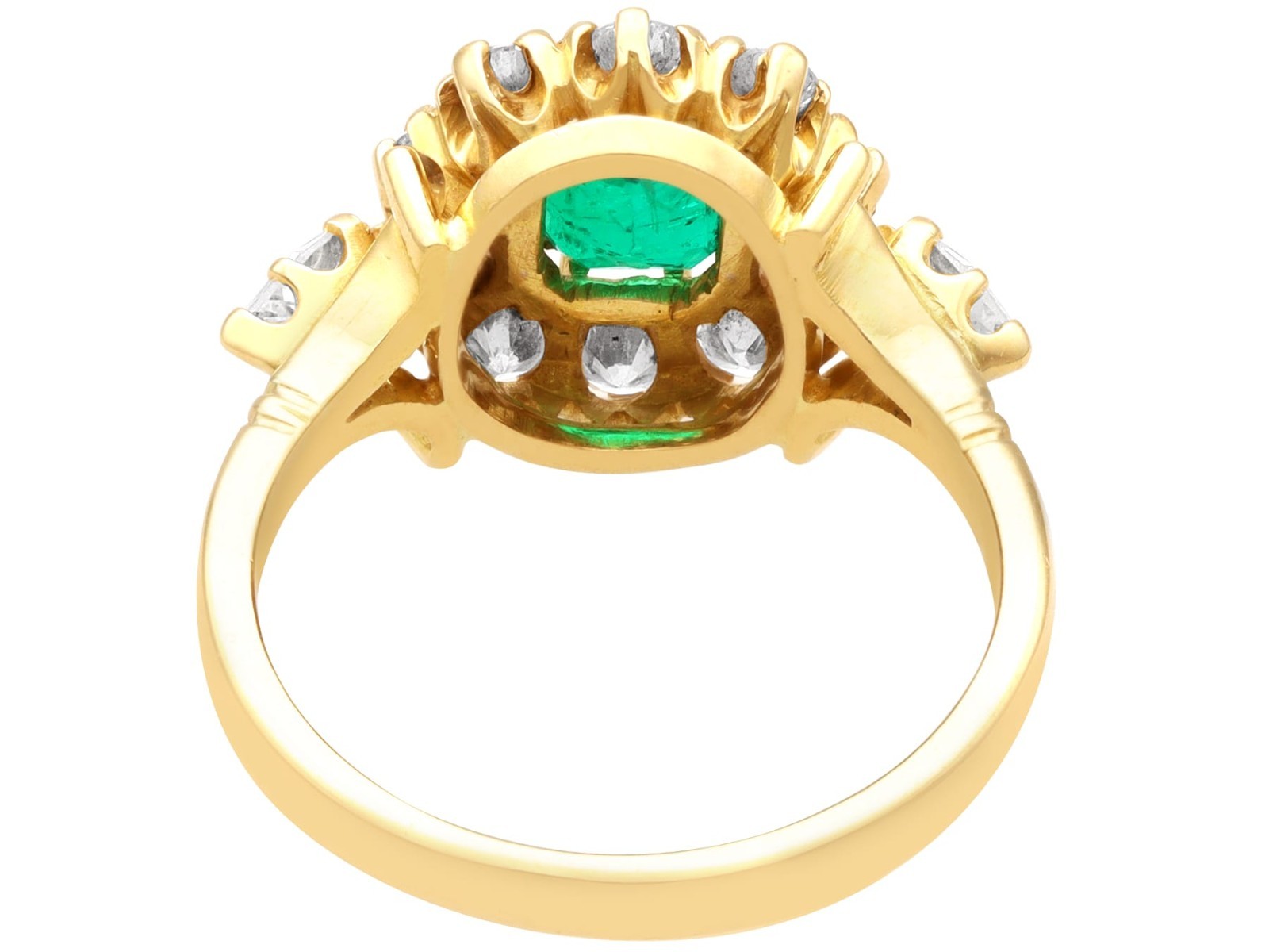 Vintage 0.93Ct Emerald and 0.90Ct Diamond 18k Yellow Gold Cluster Ring (1989)