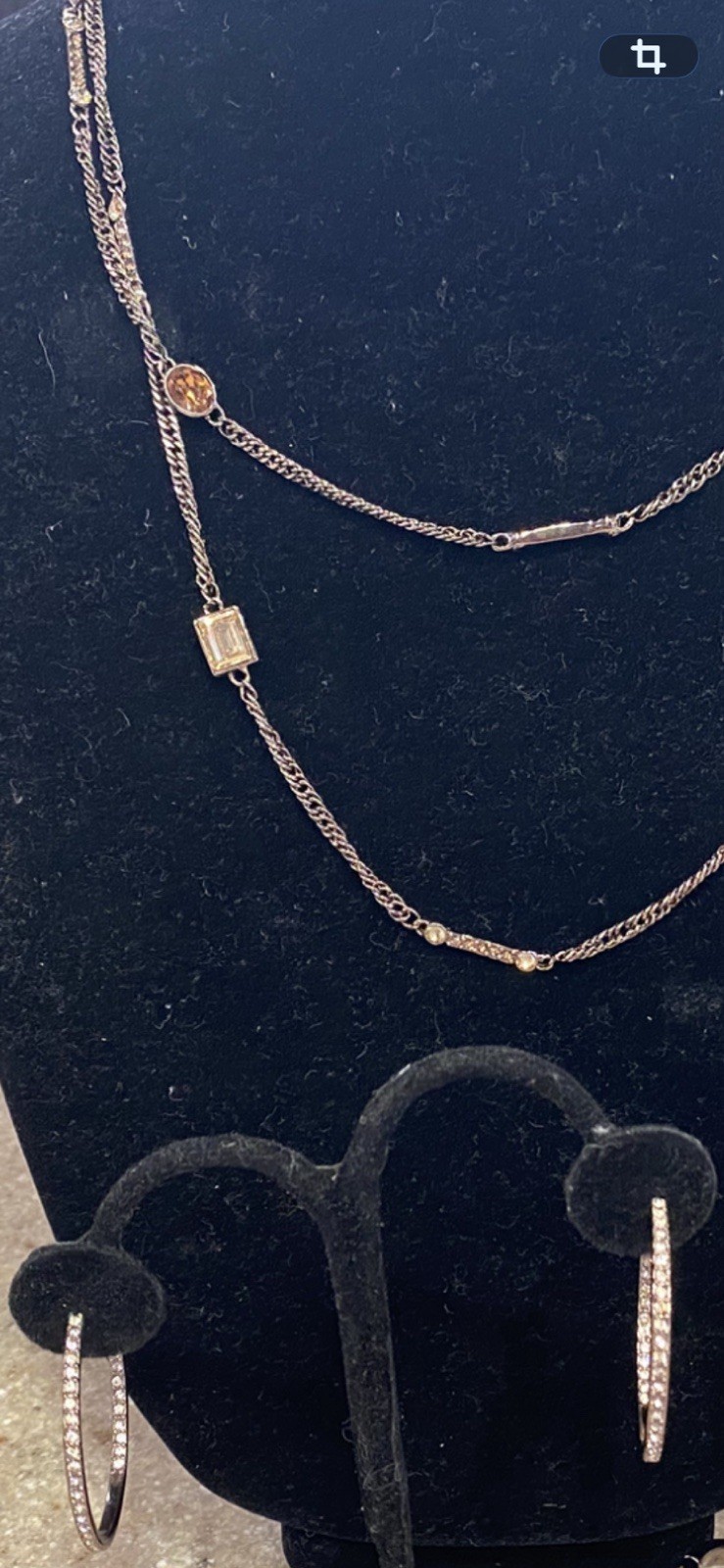 RARE Vtg GIVENCHY– Bronze Tone Crystal 42” Necklace/Hoop Earrings/Bracelet Set