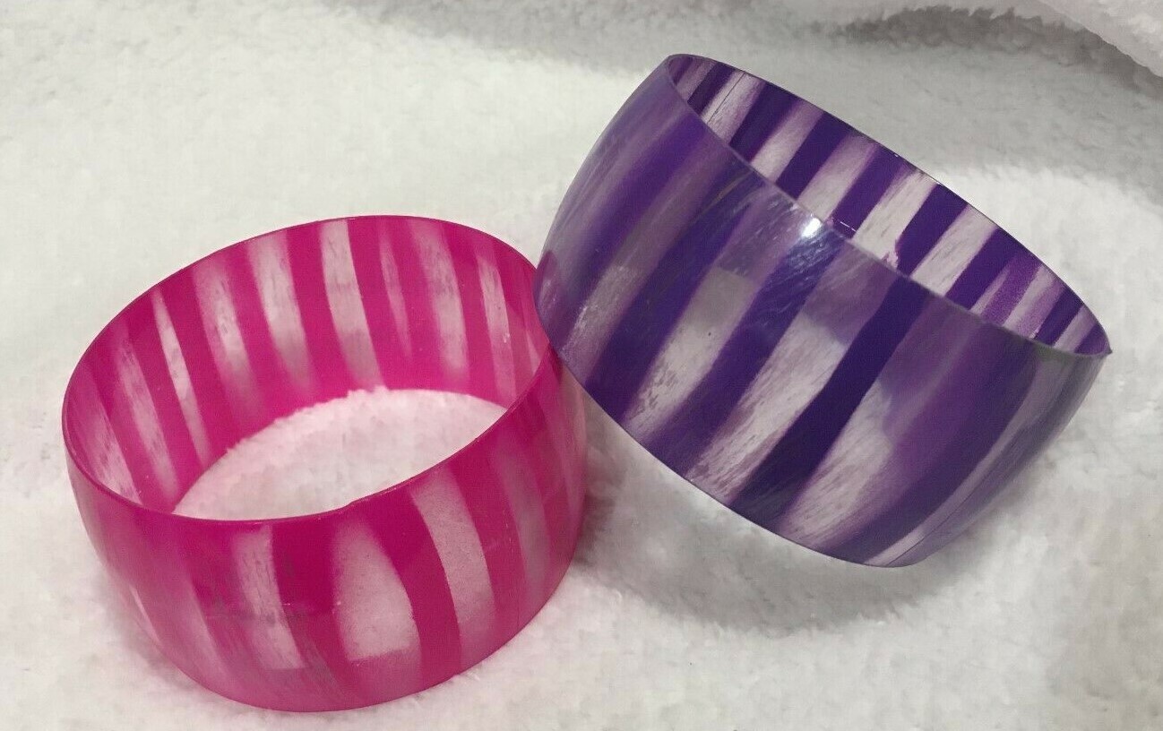 Plastic Striped Purple Pink Semi Translucent With Light White Streaks Bracelets