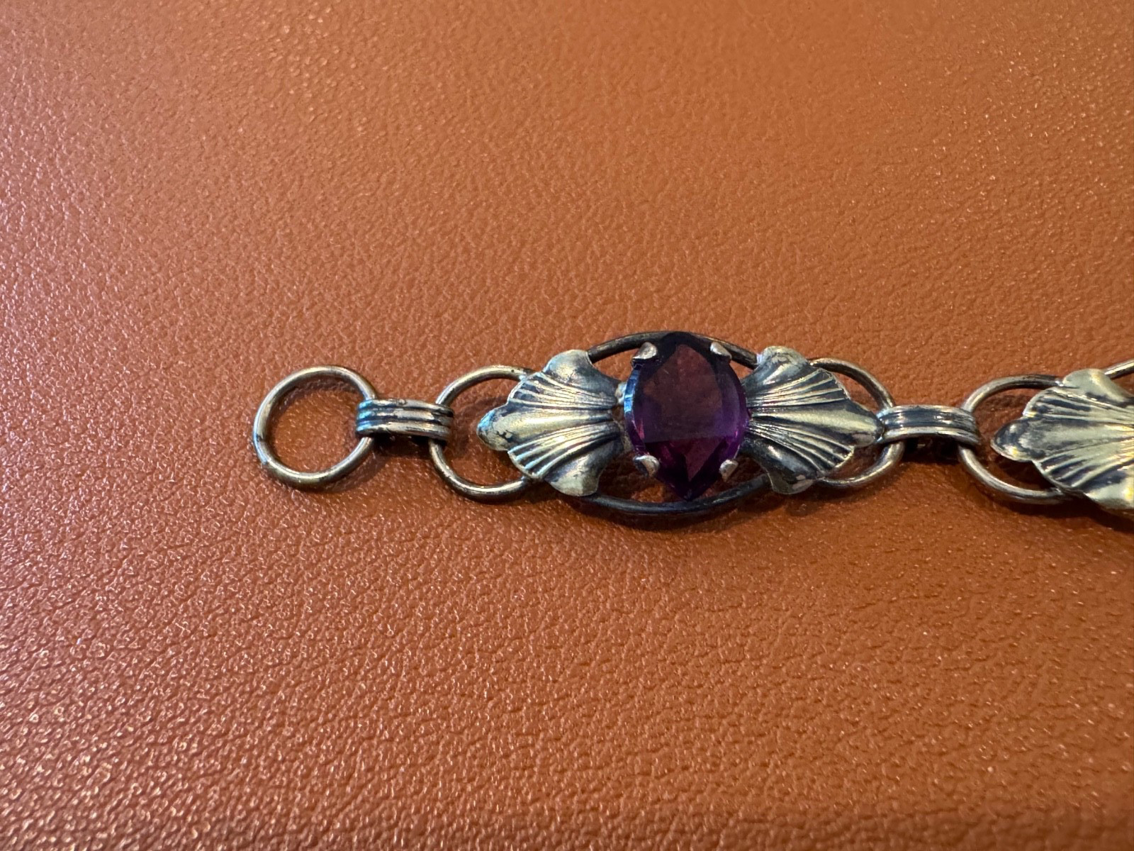 Vtg Antique Gold on Sterling Silver Bracelet w/ Faceted Purple Glass or Stones