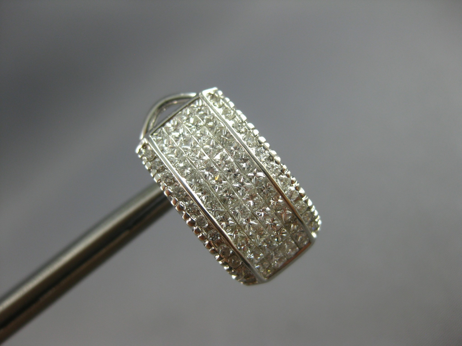 LARGE 1.52CT DIAMOND 14K WHITE GOLD 3D ROUND & PRINCESS CLIP ON HANGING EARRINGS