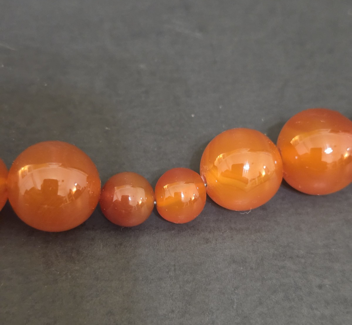 Vintage Resin Amber Necklace Orange Brown. Sterling Silver 925 clasp. 17″ w/bag