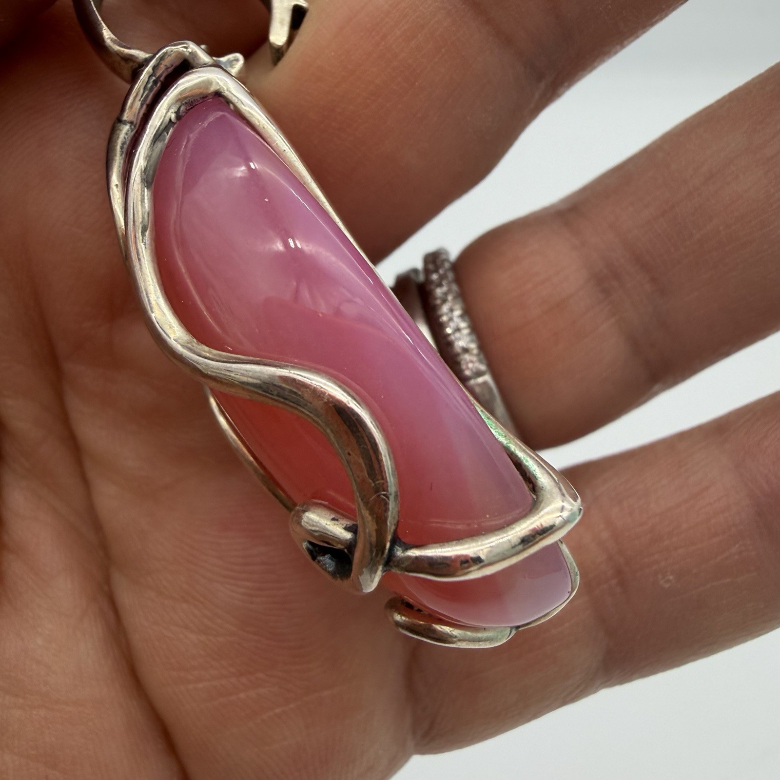 Carolyn Pollack Sterling Silver Pink Chalcedony Enhancer Pendant Modernist QVC