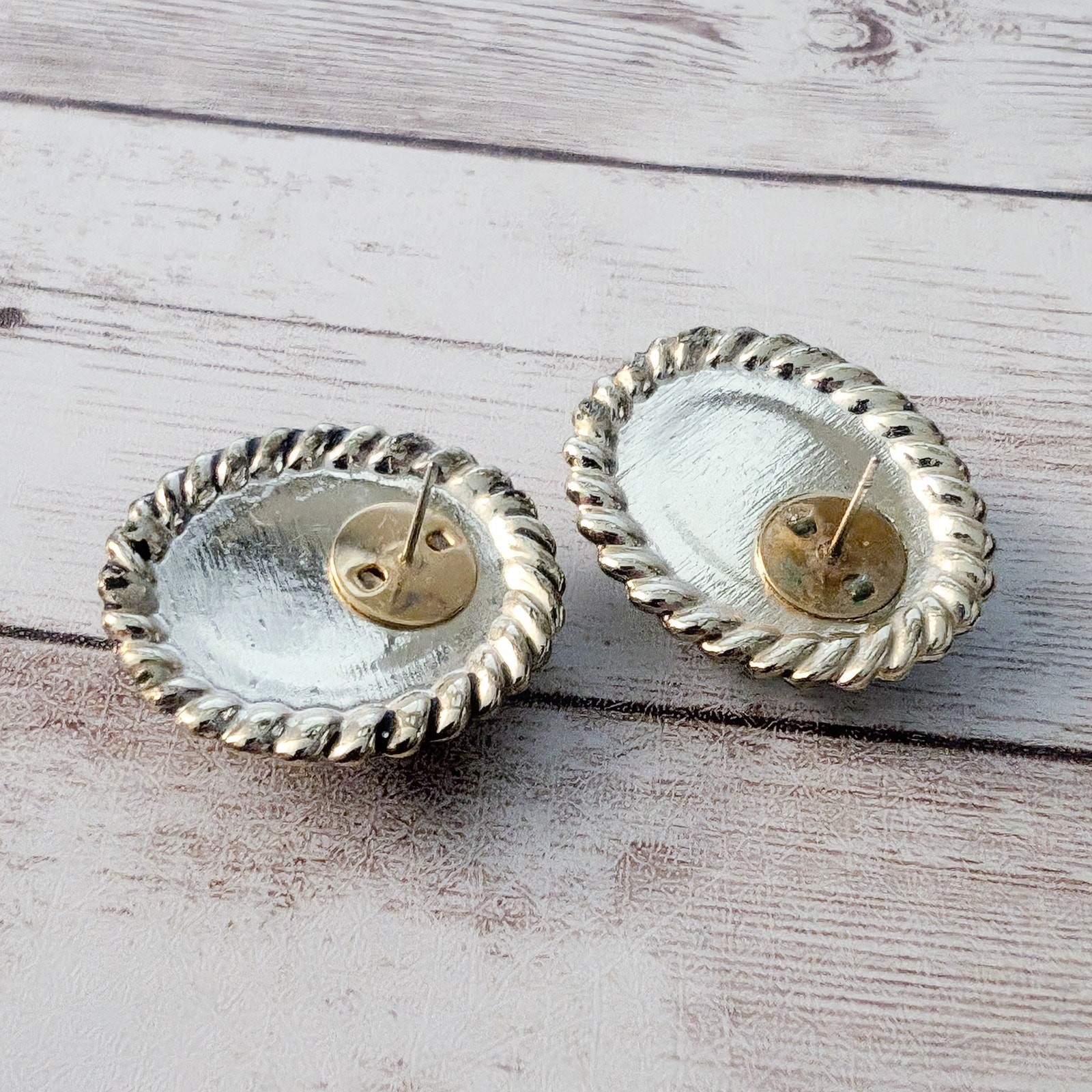 Vintage Earrings for Pierced Ears Dark Brown with Gold Tone Halo