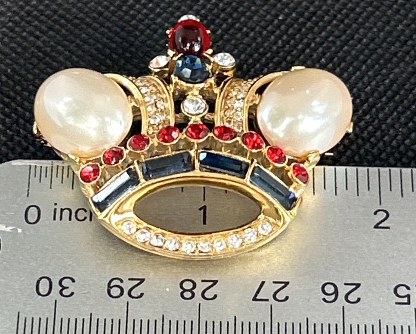 Vintage Trifari Faux Pearl Rhinestone Crown Brooch Pendant Gold Tone Convertible