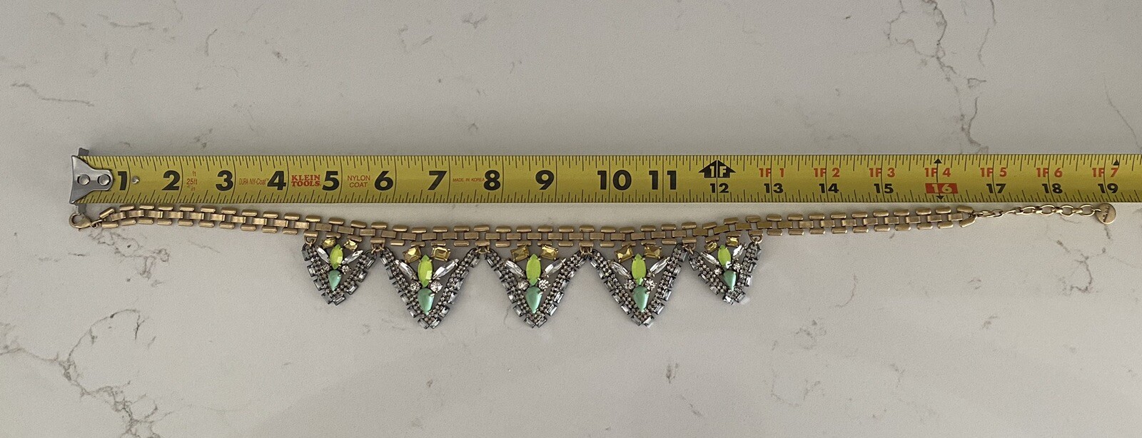 VTG Stella & Dot Choker Statement Piece Rhinestone Necklace adjustable green