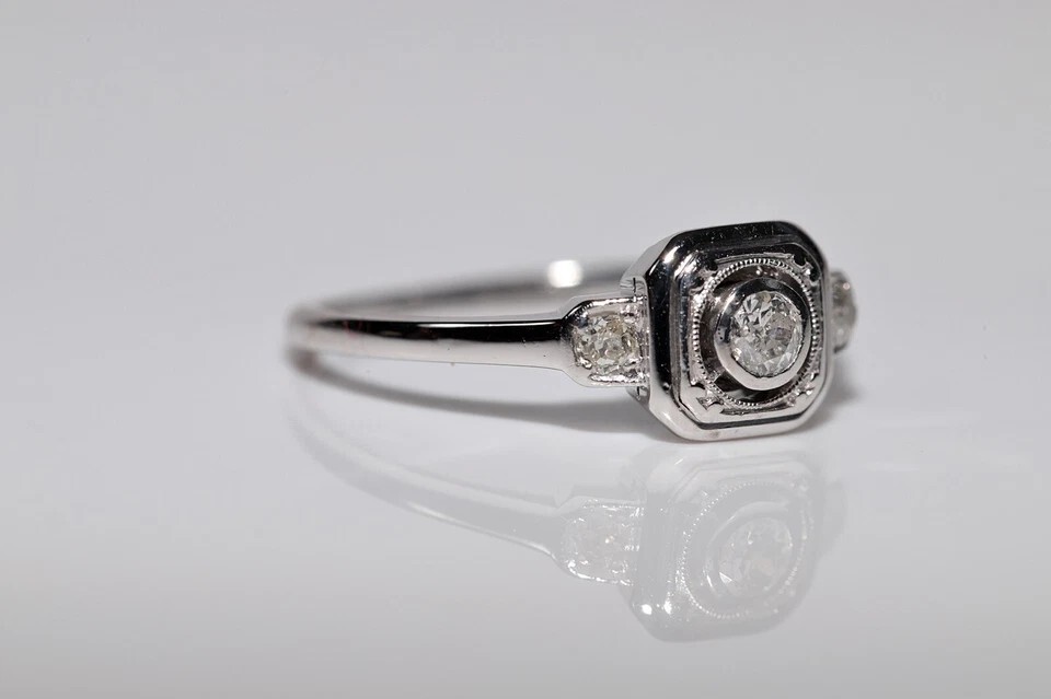 Antique Circa 1920s Art Deco 14k Gold Finish Lab Created Diamond Decorated Ring
