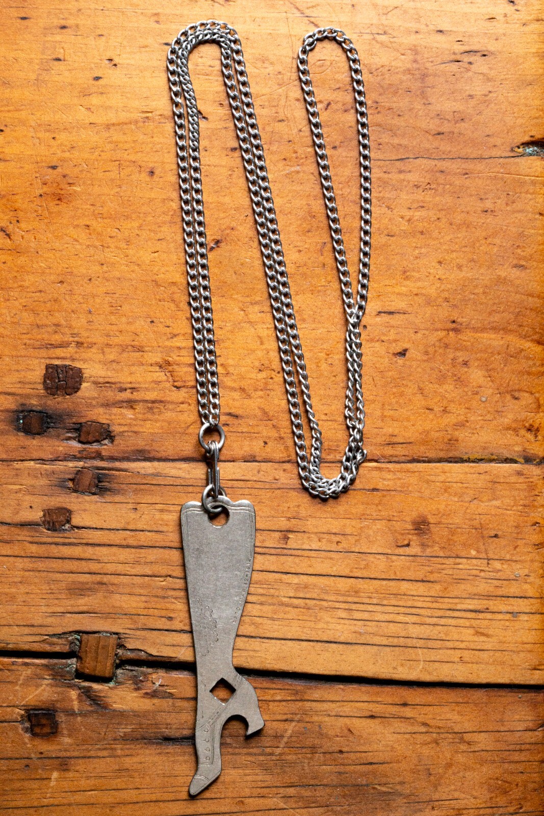Antique Ladys Leg Bottle Opener Necklace Electric Piano Detroit Sister Clasp USA