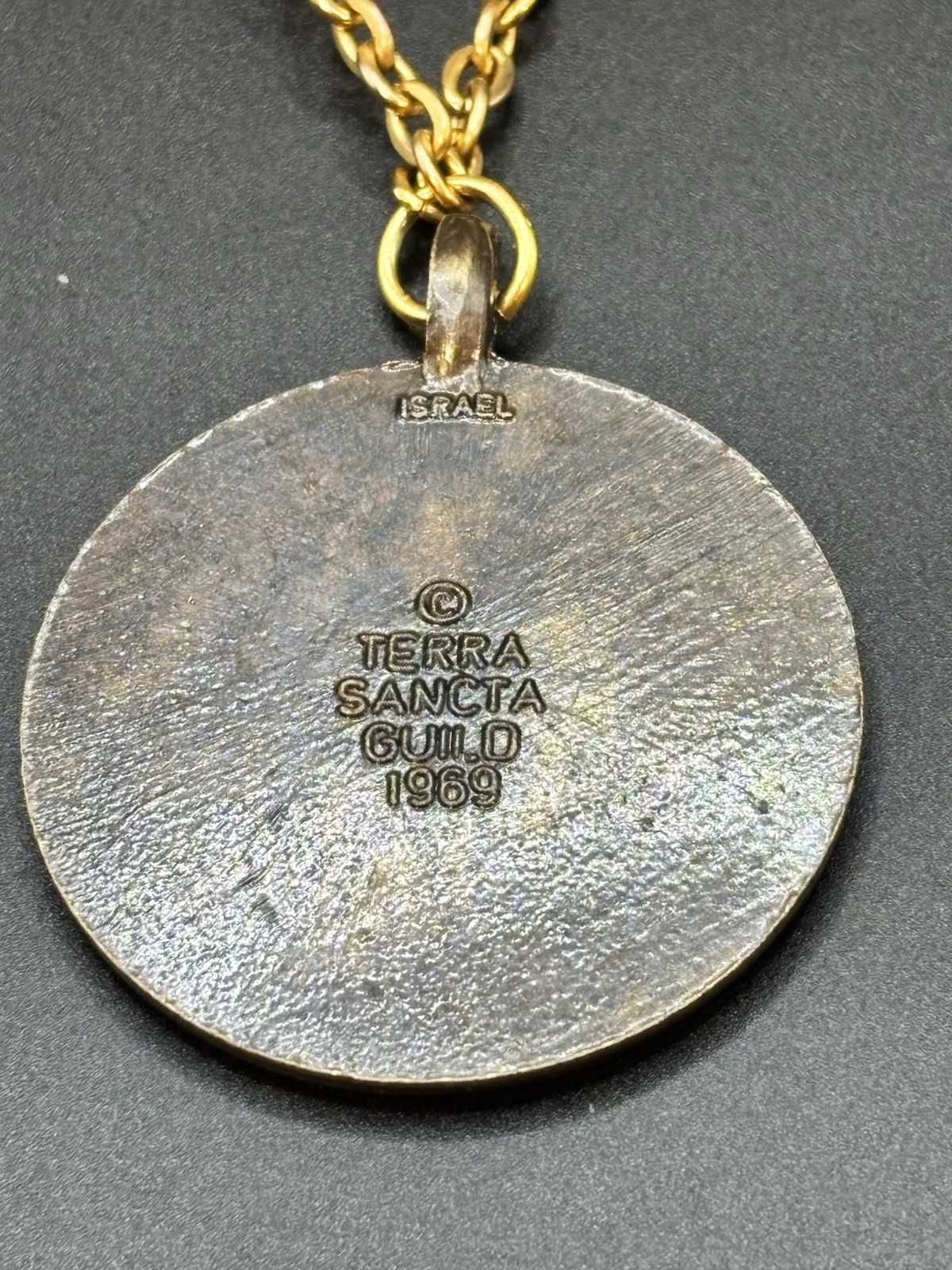 Vintage 1969 Terra Sancta Guild Israel Hebrew YHWH Pendant Necklace Enamel 28″