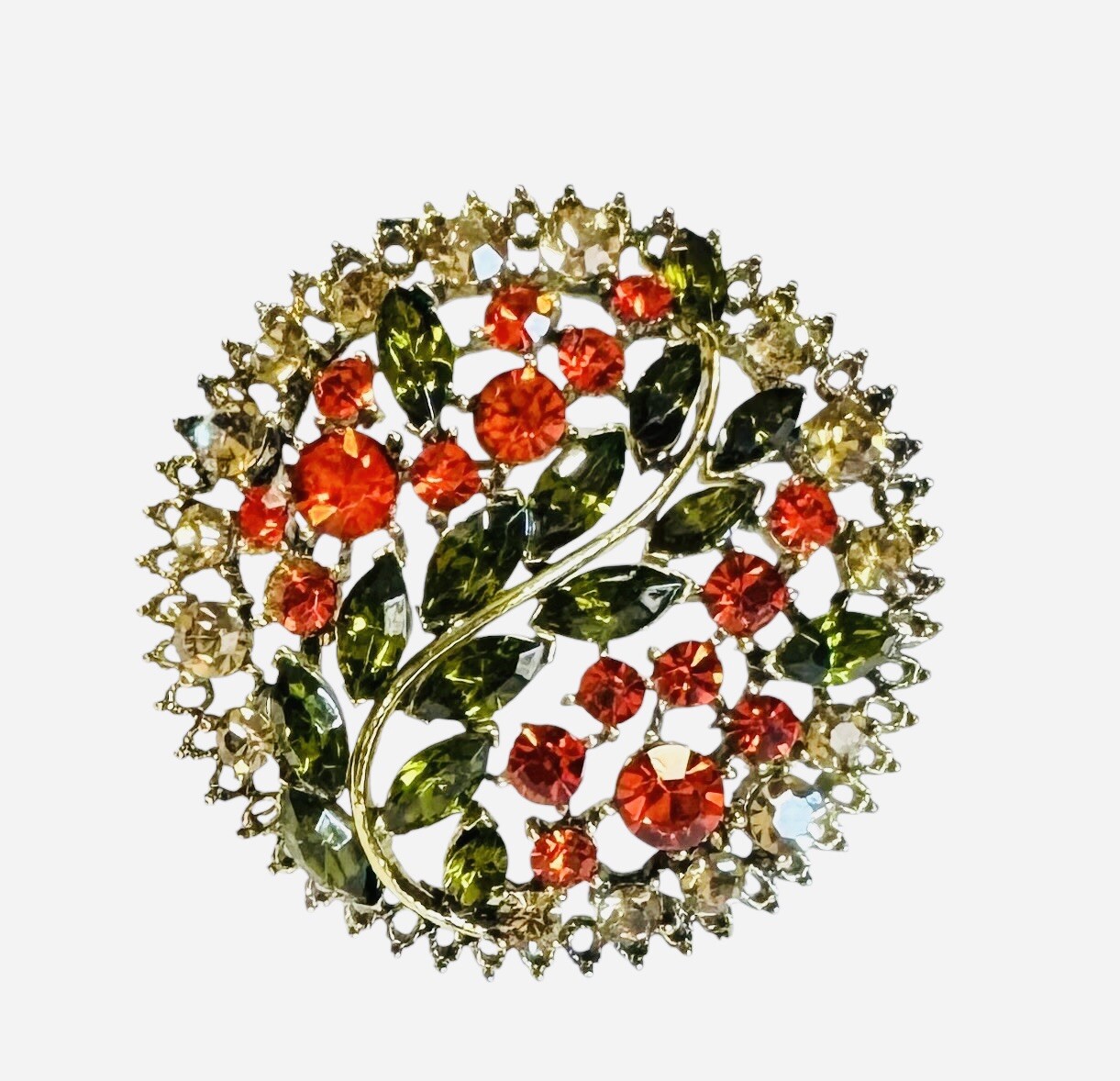 Vintage Rhinestone Brooch Pin Gold Tone Fall Colors