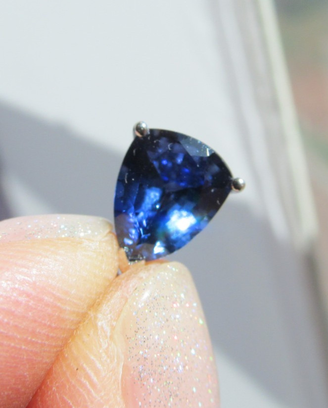 HUGE! LGL 10K WHITE GOLD TRILLION LONDON BLUE TOPAZ & DIAMOND STACKED PENDANT