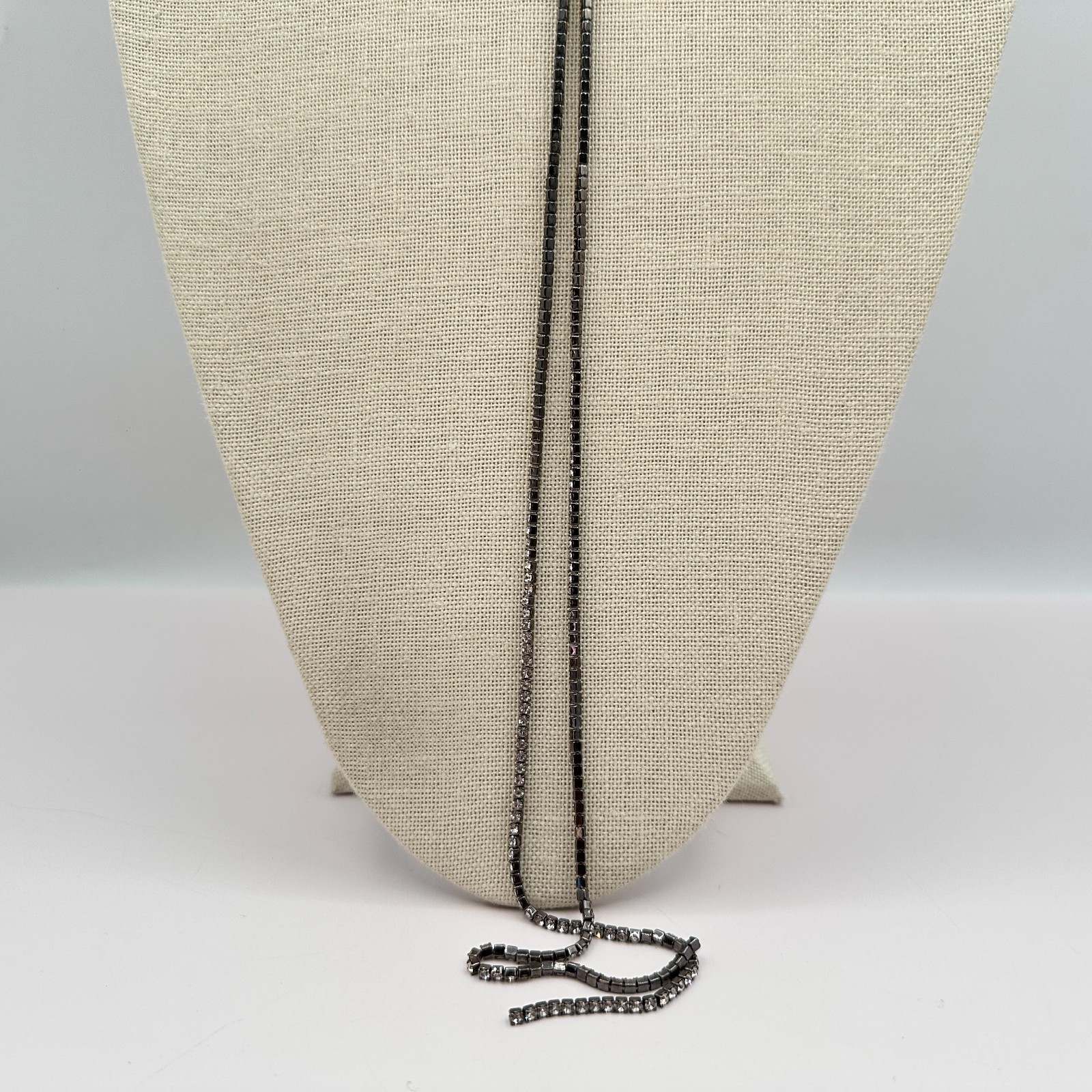 Vintage Y2K Rhinestone Lariat Gunmetal Y-Necklace Women’s Classic Jewelry