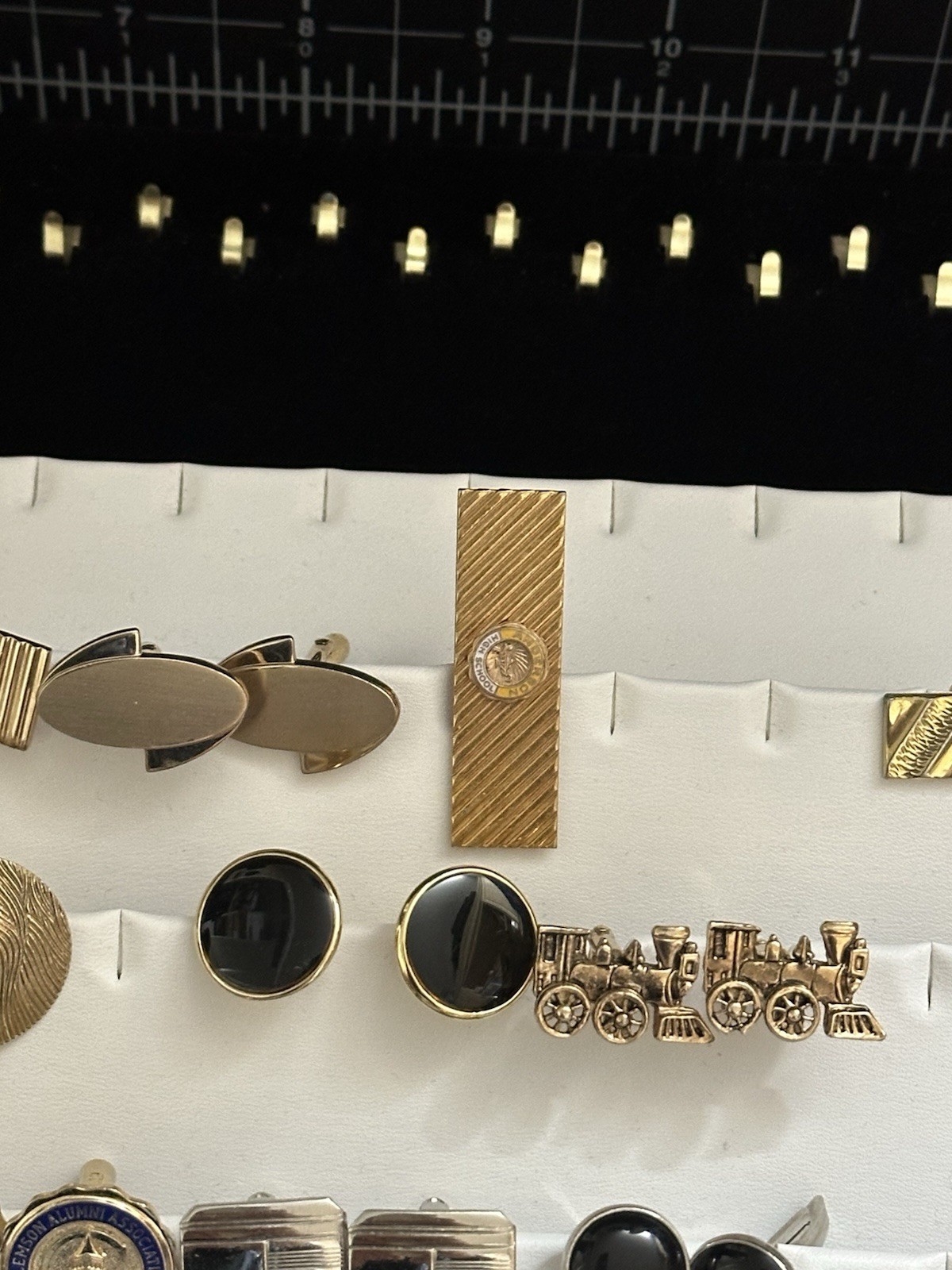 Vintage Lot Gold Silver Tone Glass Gemstones Cuff links Tie Clip Tie Tack 22pc