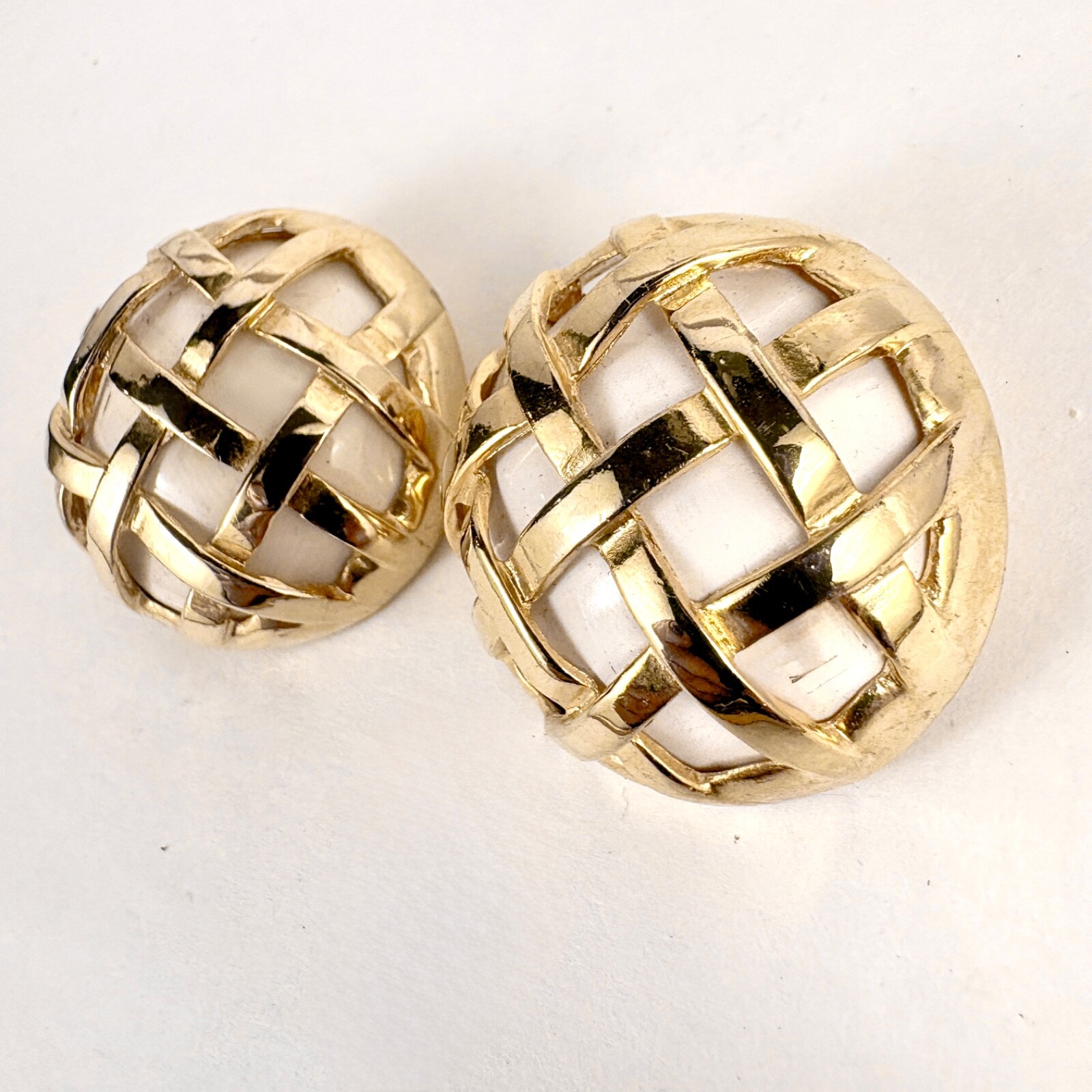 vintage Gold Basket Weave Earrings white clip-on from Henri Bendel Beautiful