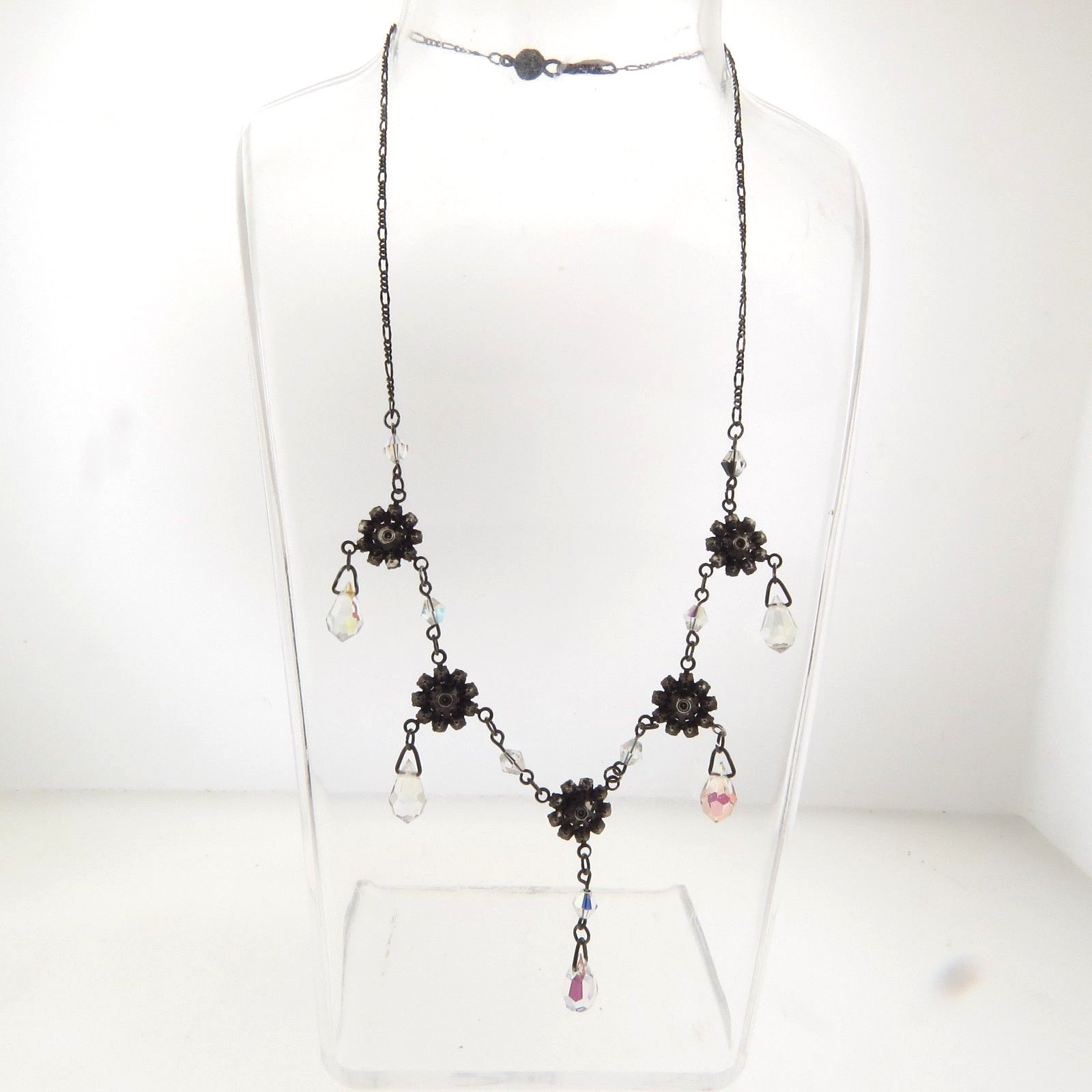 Austrian Crystal Signed Necklace Victorian Style 16.5 In