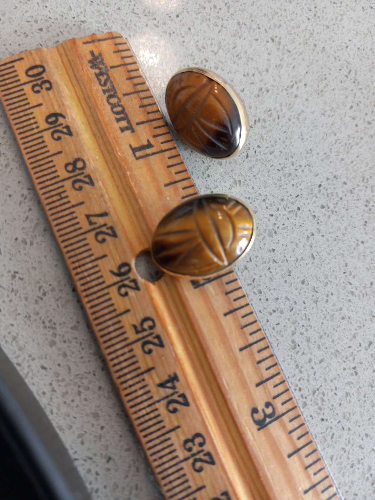 vintage gold filled tiger’s eye scarab stud earrings Unmarked