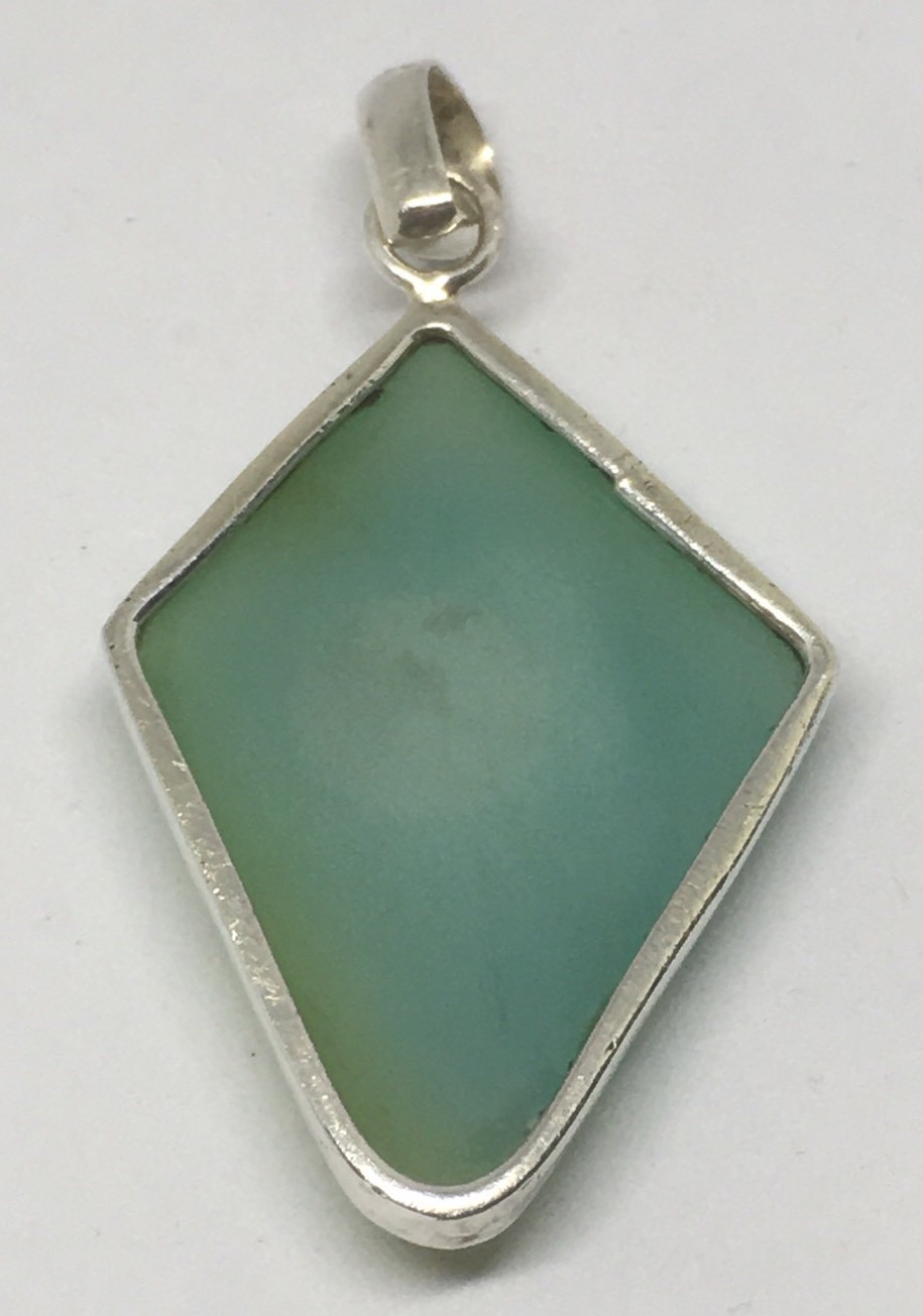 Natural Green Geode Pendant Polished Edges w/ Crystals in Sterling 15.9 grams