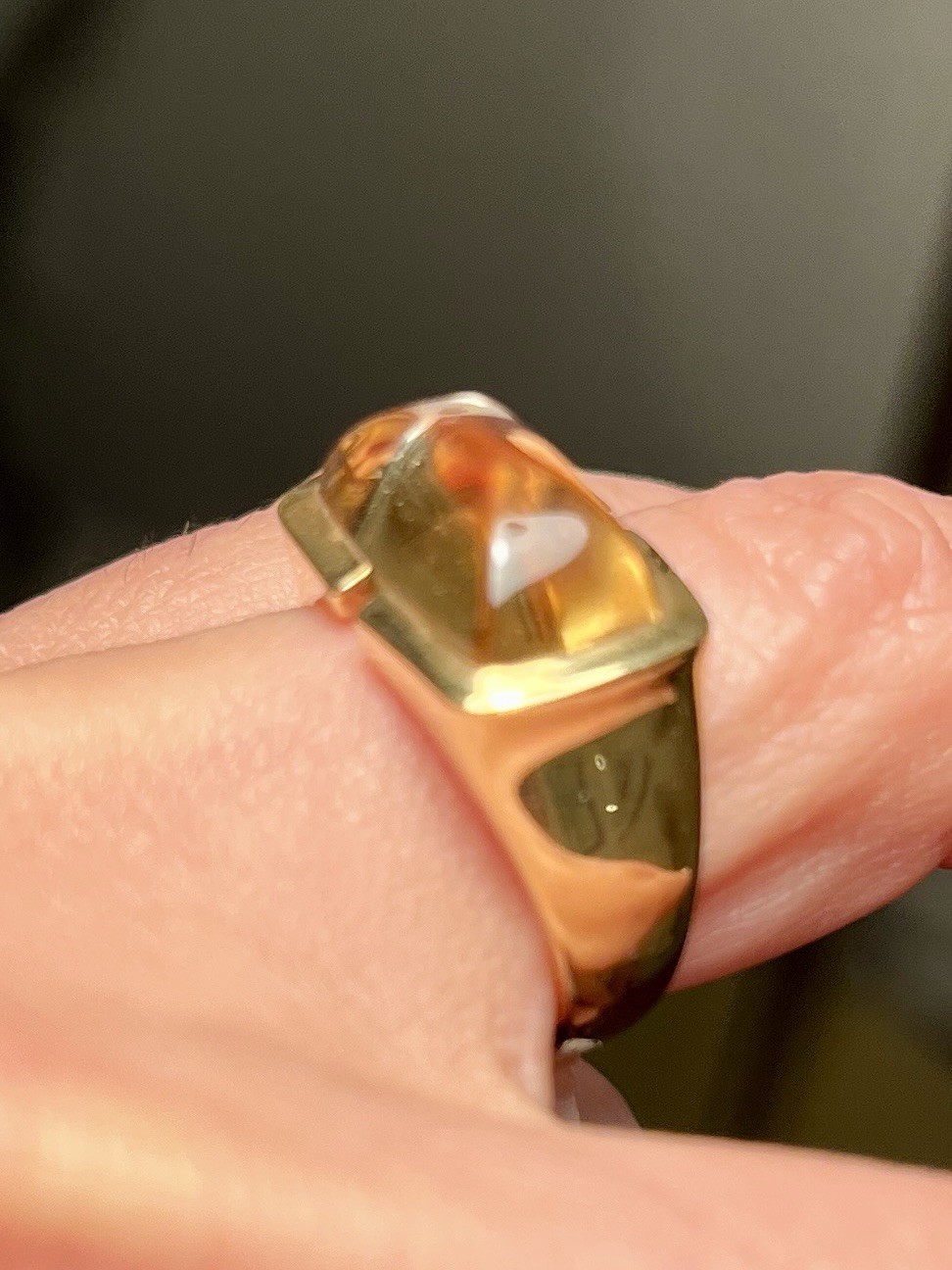 Men’s Antique Citrine Pinky Ring 18K Solid Gold Authentic Natural Size 7