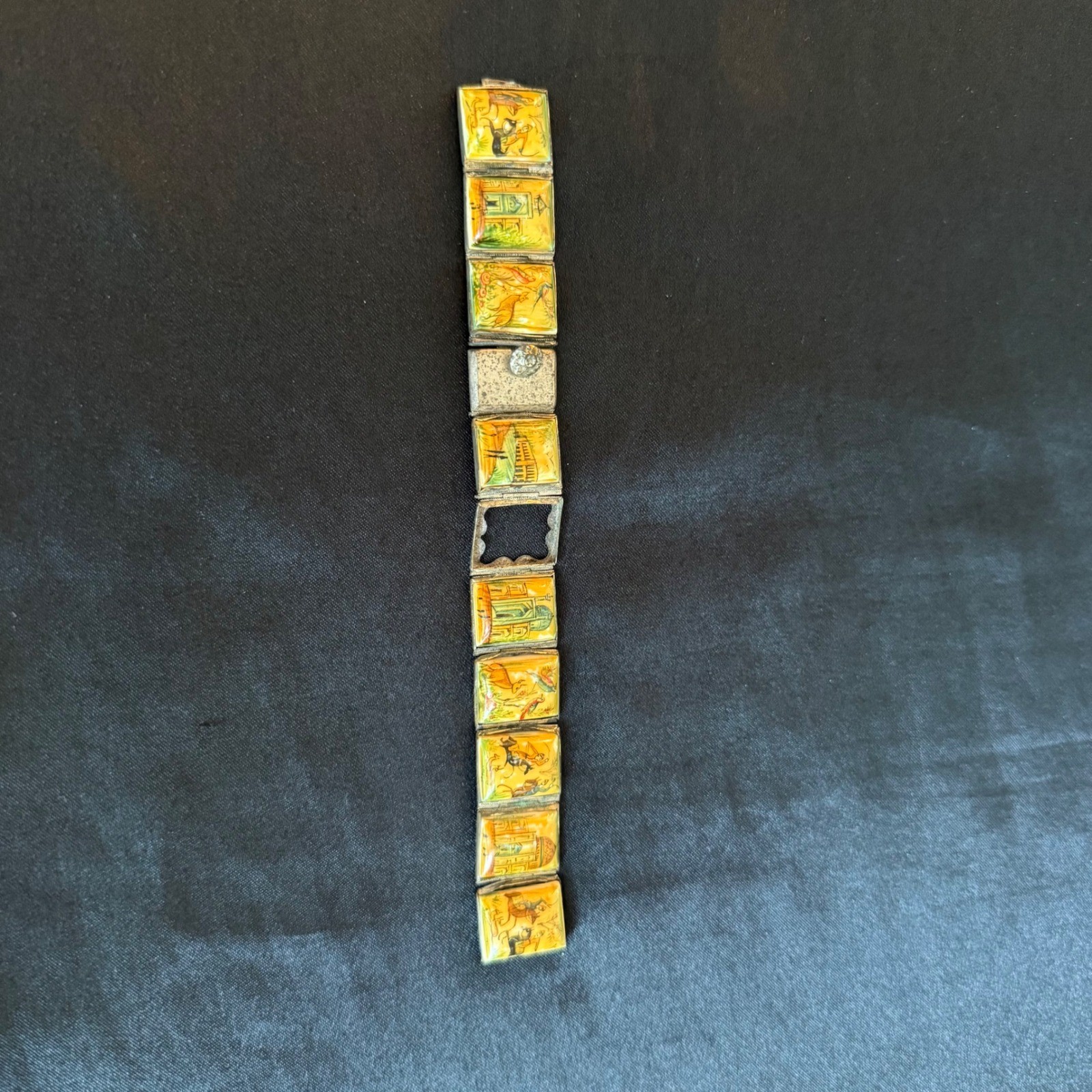 Vintage Italian Hand Painted Scenic Tile Bracelet Mid Century AS-IS