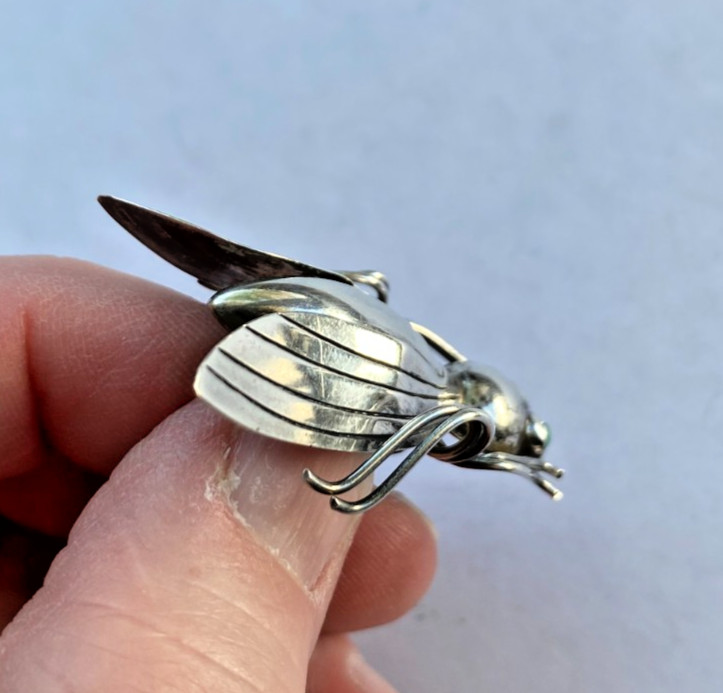 Vintage Sterling Silver Signed Taxco 925 Insect Bug Pin Brooch 1.75 Inches Long