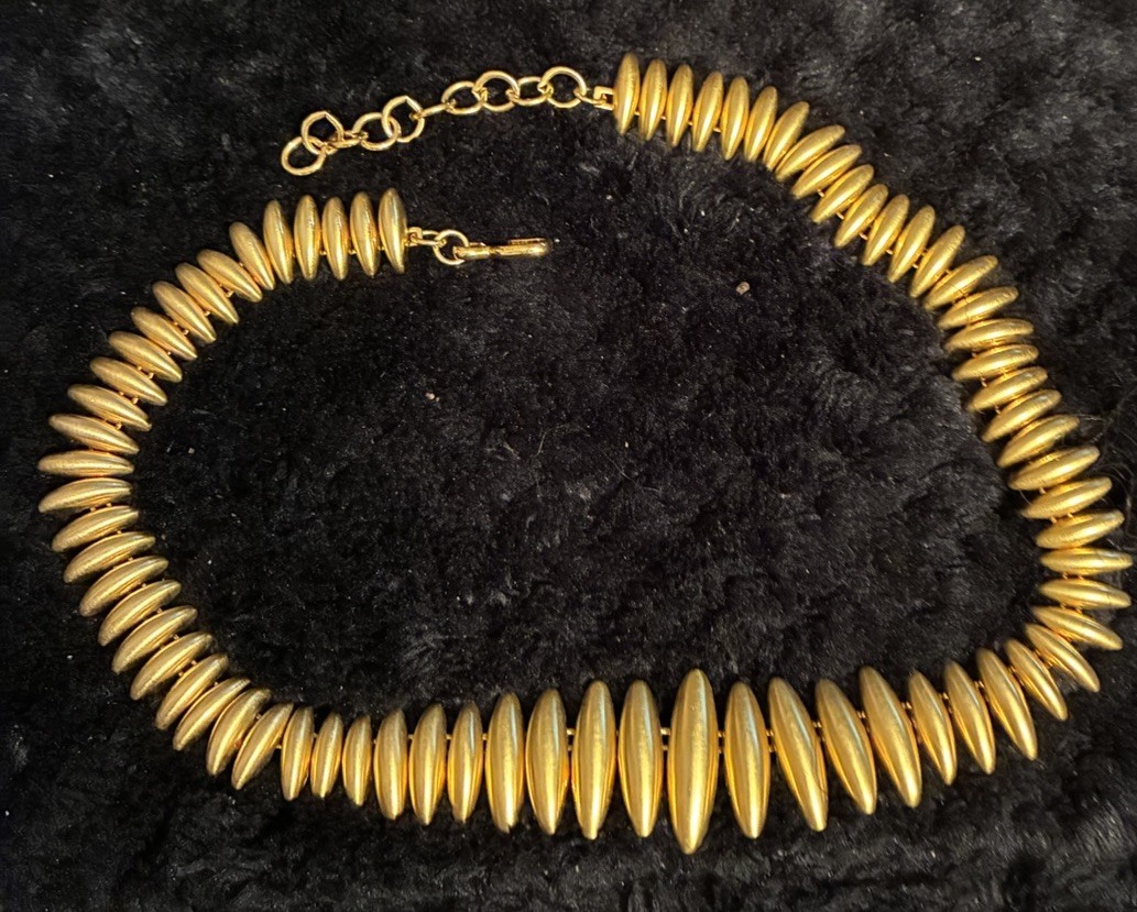 Monet Vintage Gold Tone Graduated Fringed Spike Collar Necklace Textured Finish