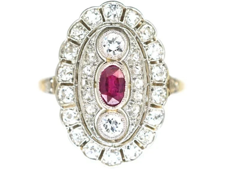 Art Deco Style Ruby & Lab Created Diamond 14K Yellow Gold FN Engagement Ring
