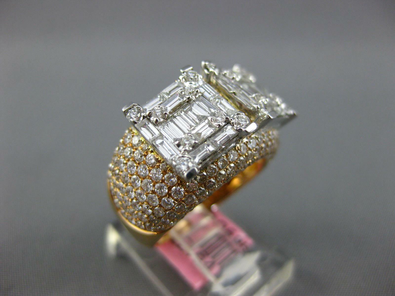 LARGE 2.69CT DIAMOND 18K WHITE AND ROSE GOLD ROUND & BAGUETTE DOUBLE SQUARE RING