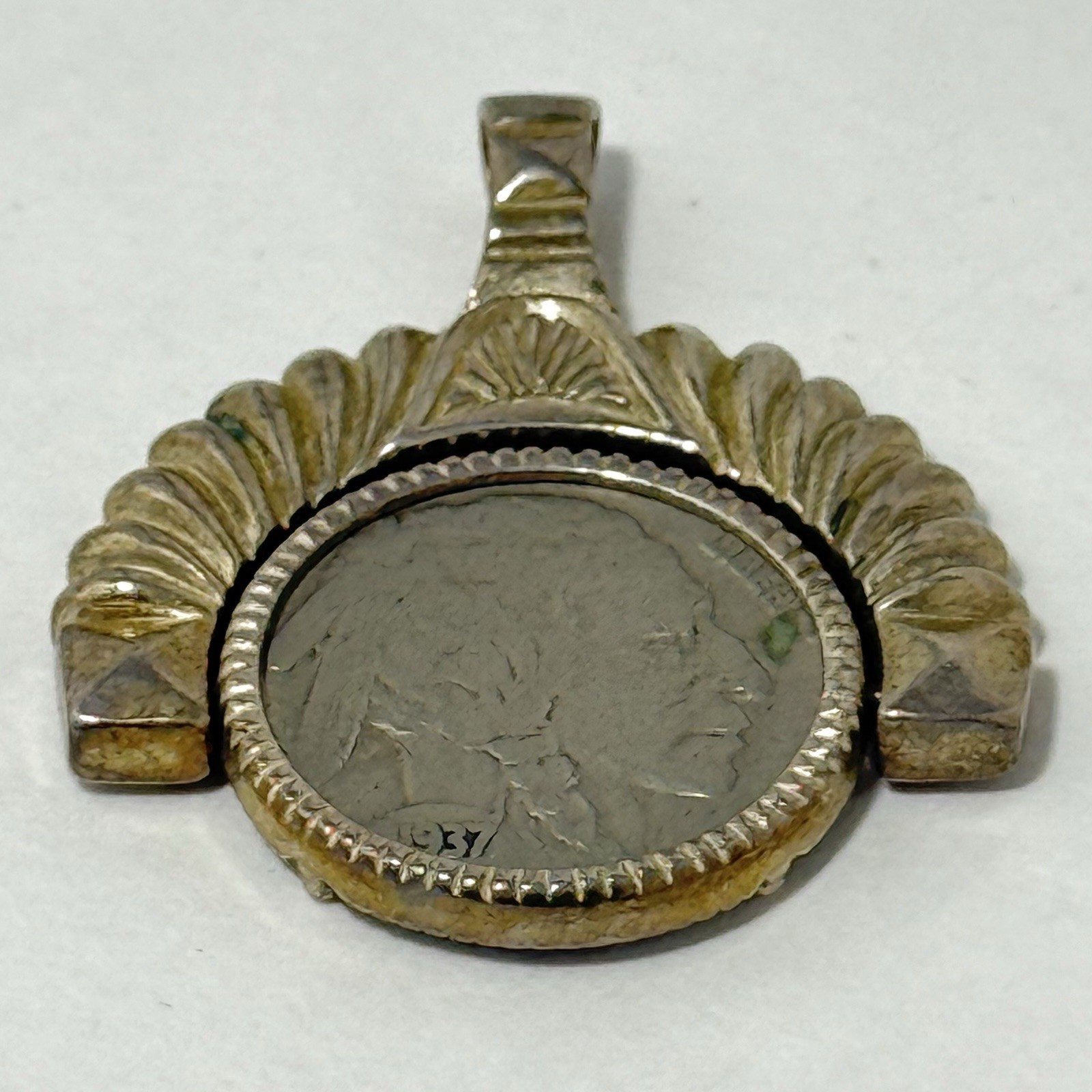 Vintage 925 Sterling Silver Pendant with 1937 Buffalo Nickel Reversible Coin