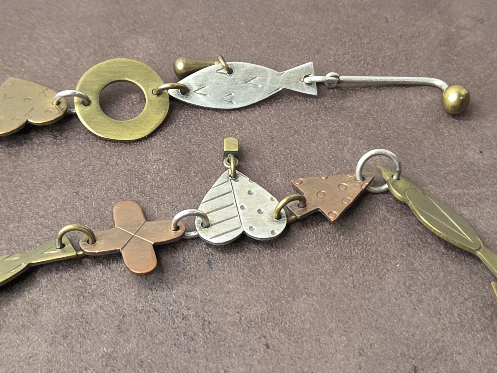 VINTAGE THOMAS MANN TECHNO ROMANTIC MIXED METALS NECKLACE STERLING BRONZE