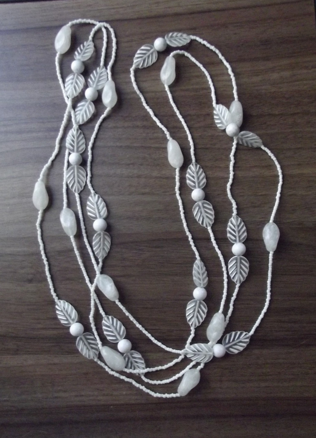 Trio of 3 Pretty Vintage Necklaces-White Leaves & Beads & Purple Green & White