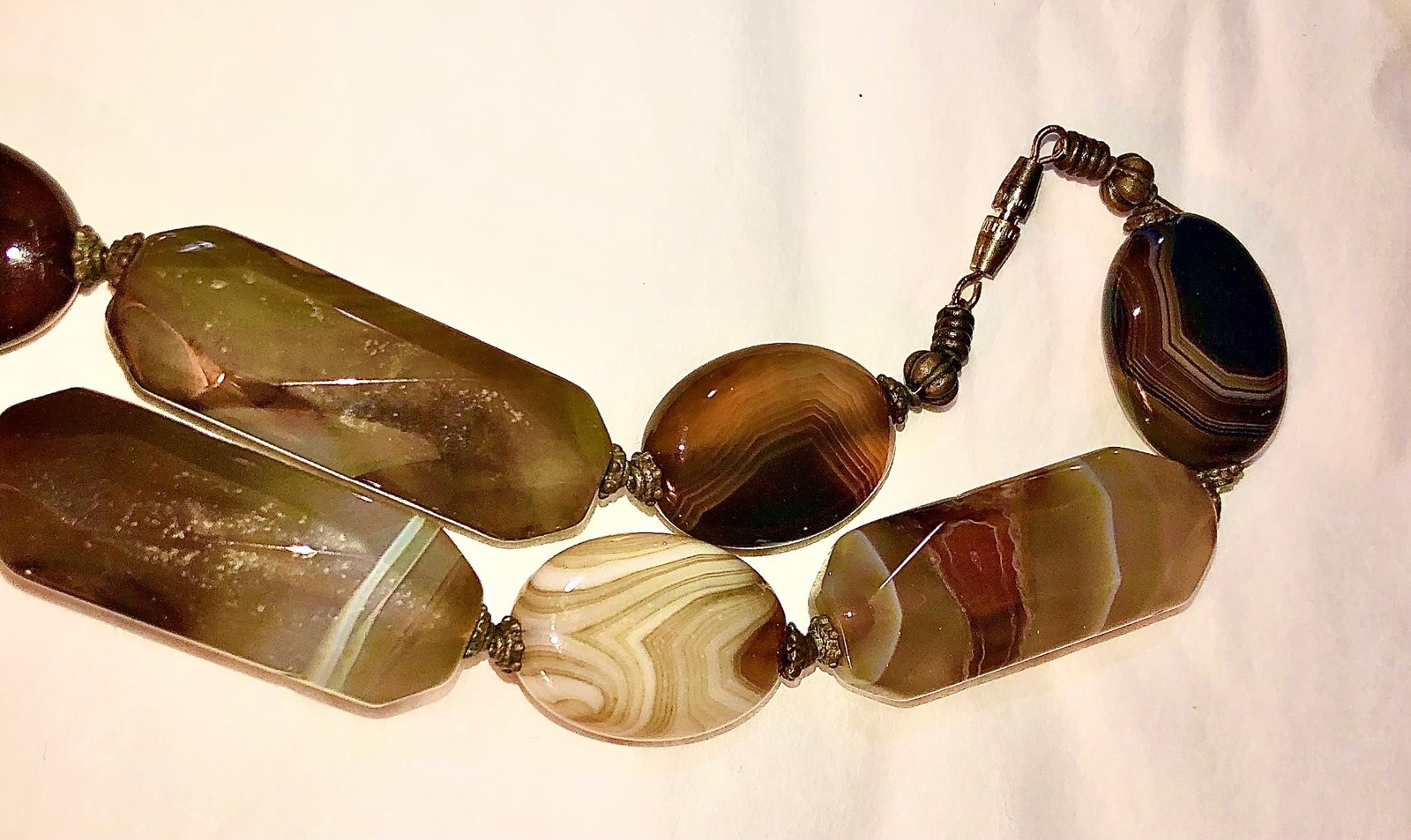 Antique Scottish Banded Agate Necklace Natural Stone Victorian Vtg Antique 22”