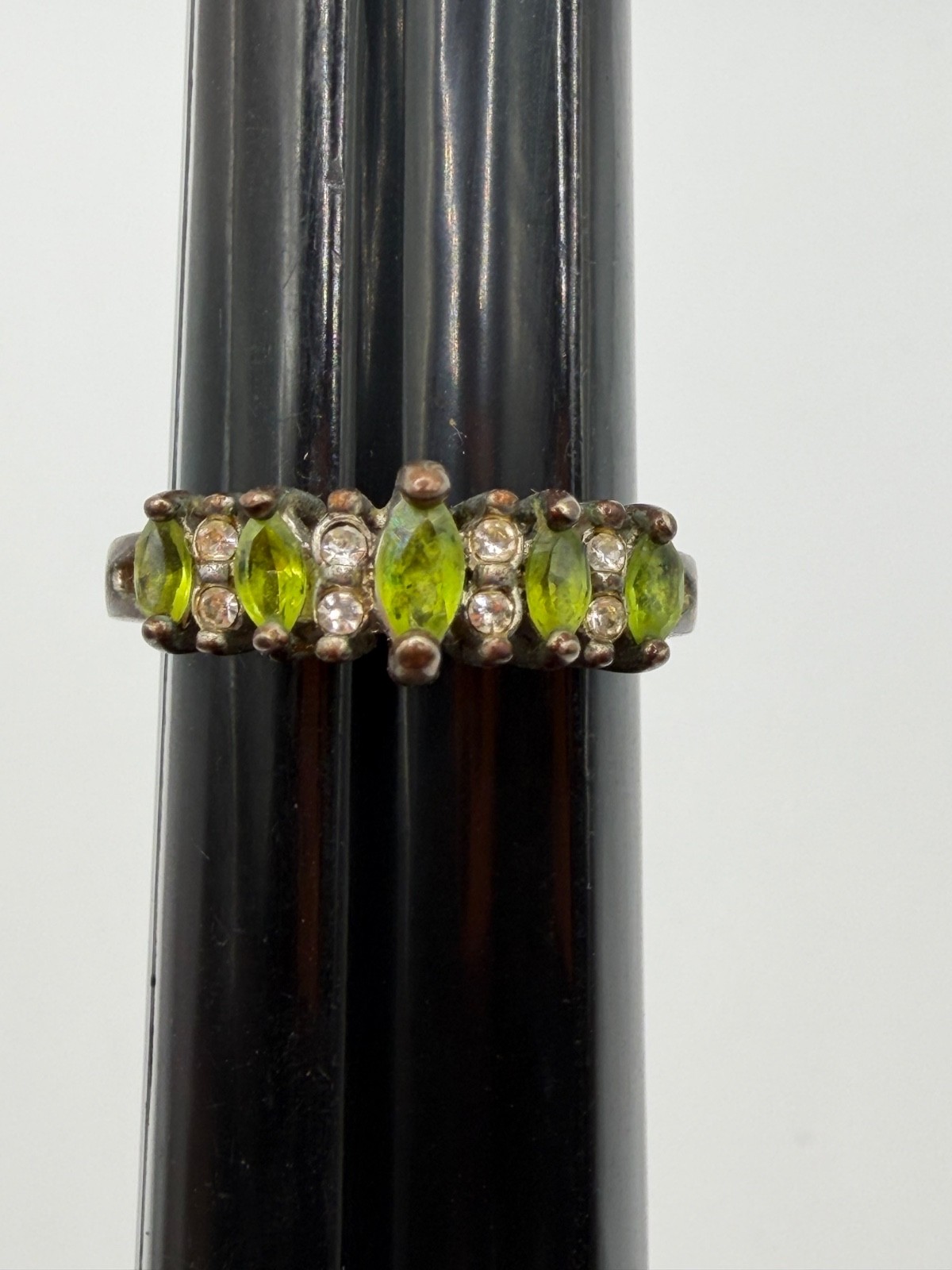VINTAGE RING MARQUISE-CUT PERIDOT ROUND CUBIC ZIRCONIA GEMSTONES SIZE 7.25