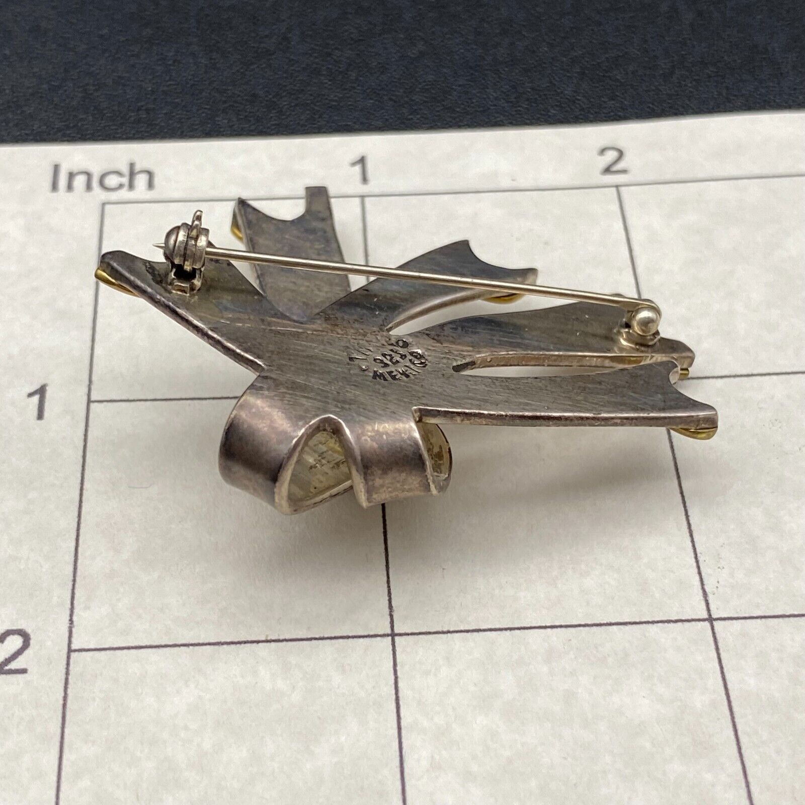 Vintage Modernist Abstract Mixed Metal Sterling Silver Brass Pin Brooch