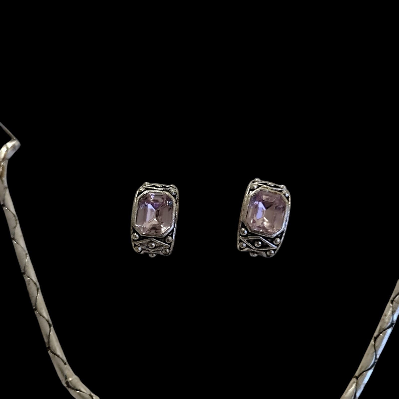 White Stag Pink Austrian Emerald Cut Crystal Necklace & Earrings 18in NOS