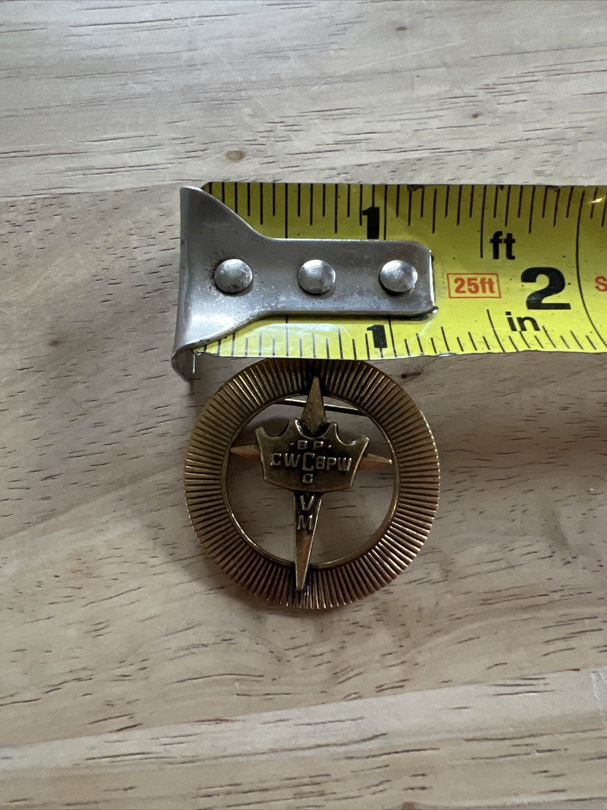 Vintage Round Metal CW C BPW BP C VM Cross/Crown Brooch Pin